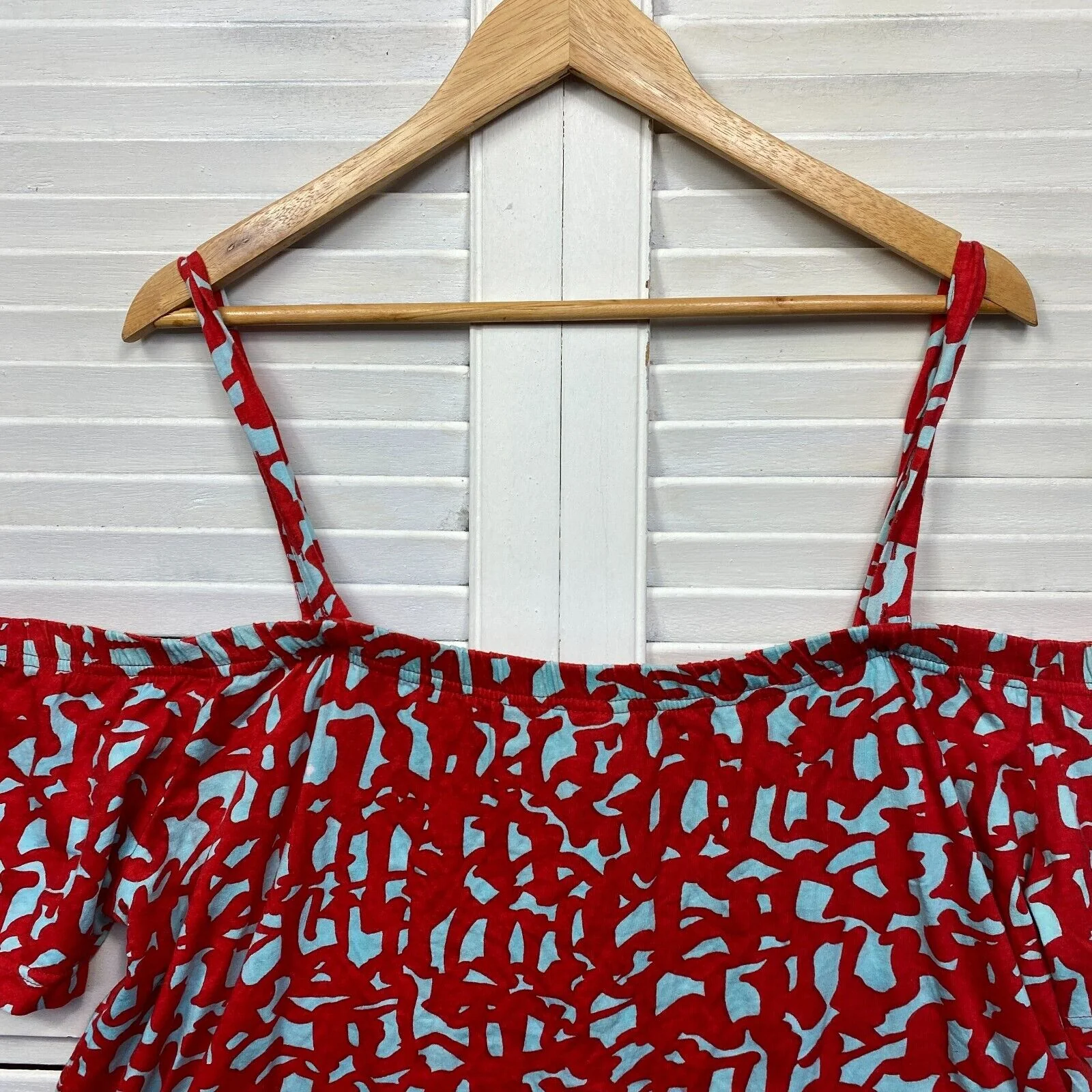 Cotton Diva Top Size XL Red Blue Off the Shoulder 100% Cotton Boho - Image 9