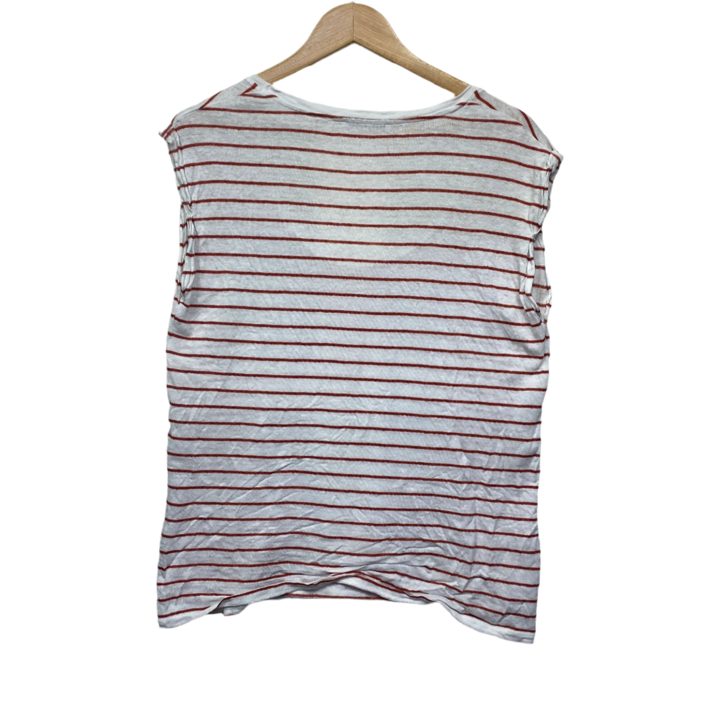 Country Road Linen Top Size 14 Large White Short Sleeve Striped - Image 2