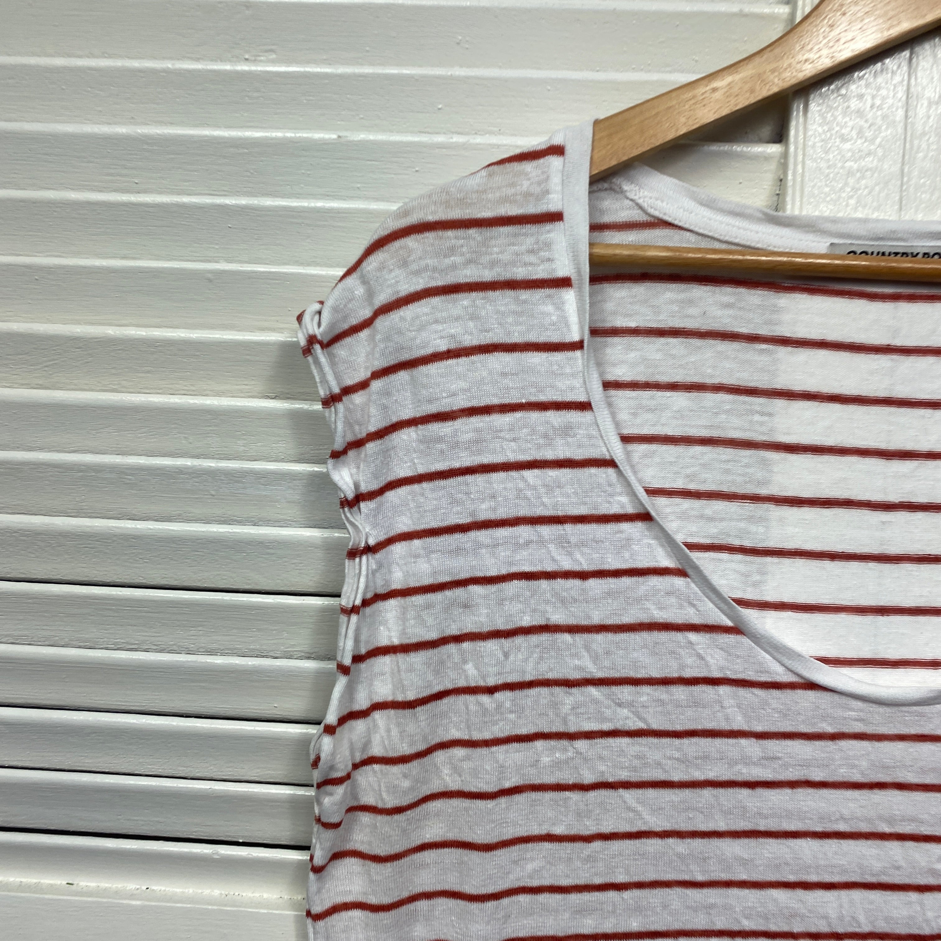Country Road Linen Top Size 14 Large White Short Sleeve Striped - Image 3