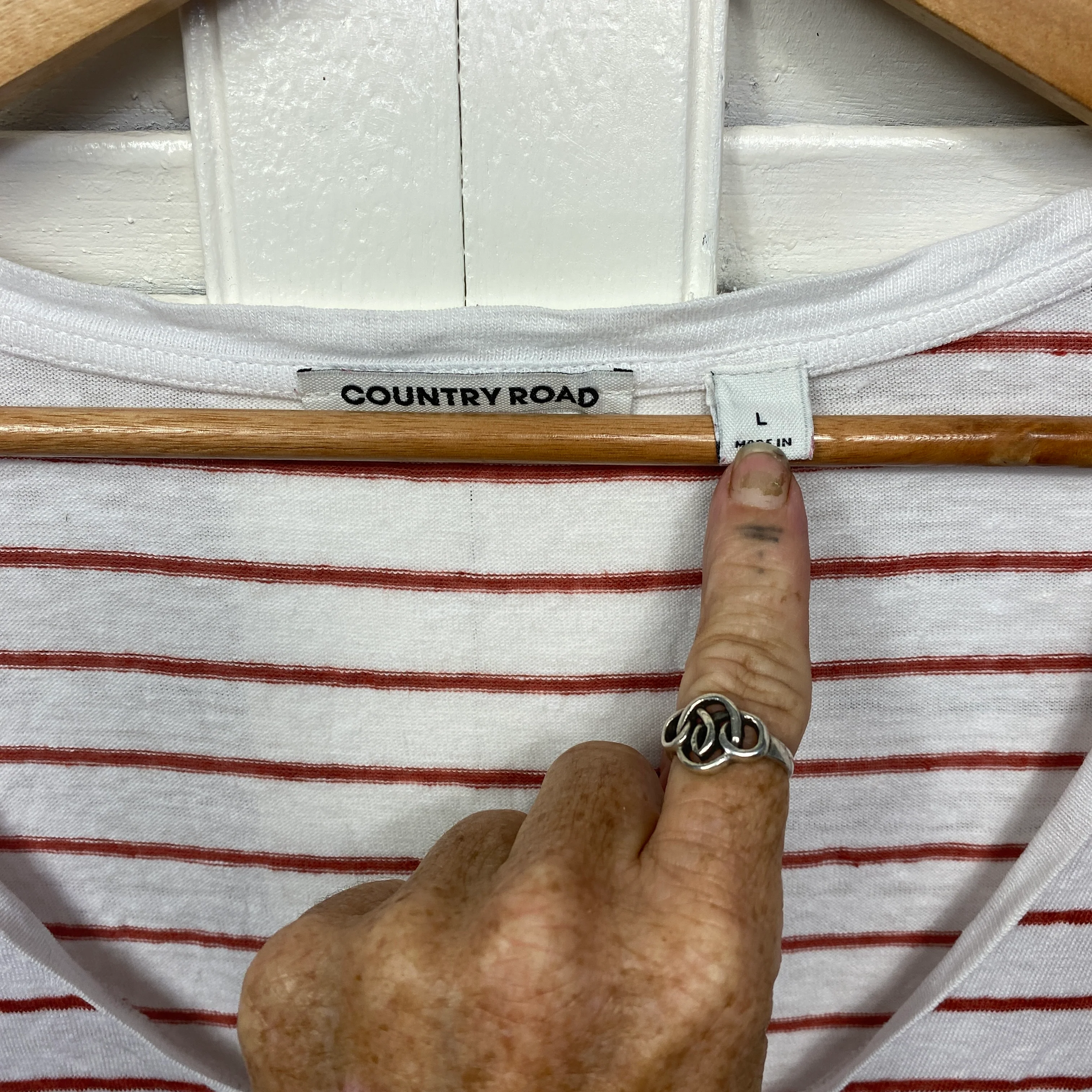 Country Road Linen Top Size 14 Large White Short Sleeve Striped - Image 4