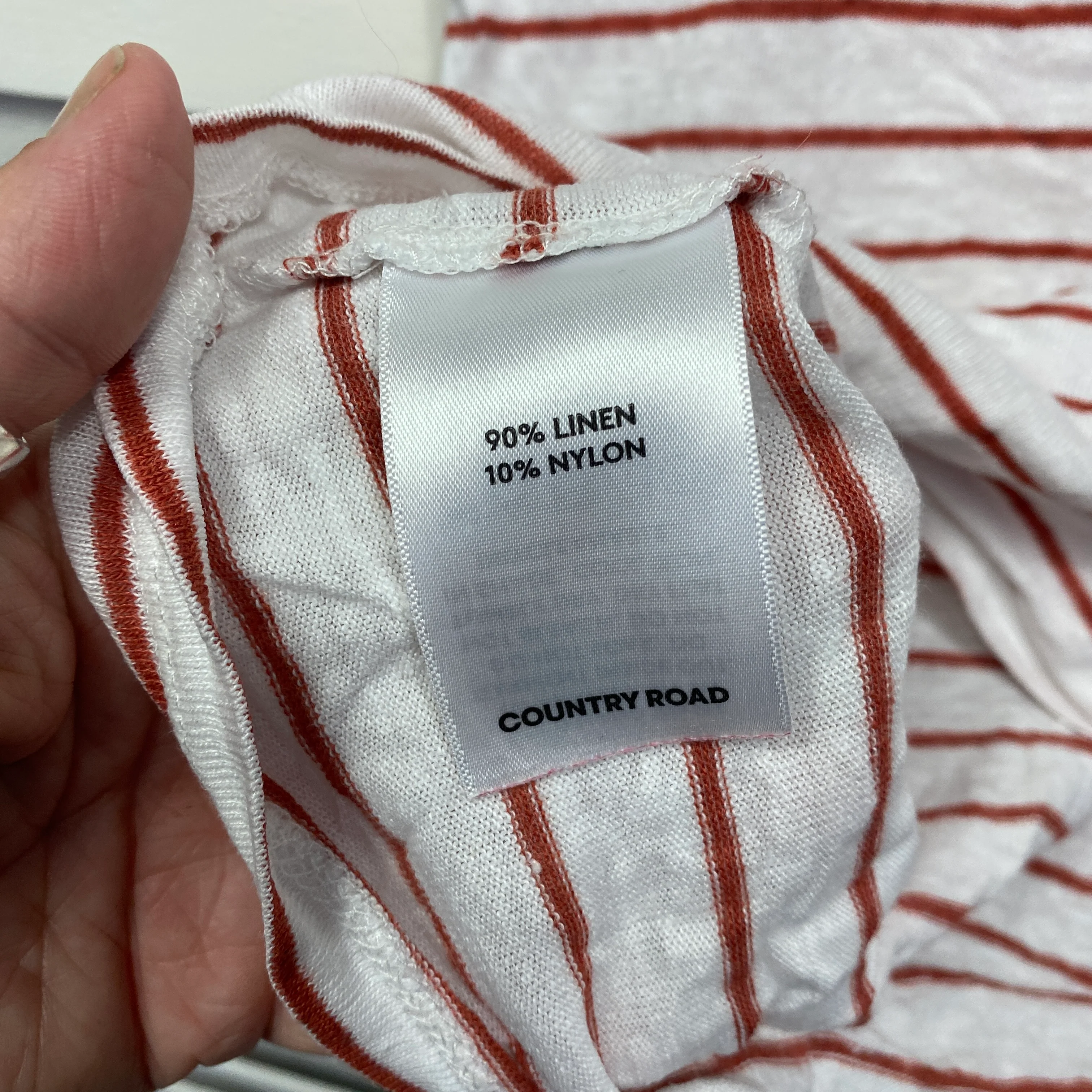 Country Road Linen Top Size 14 Large White Short Sleeve Striped - Image 5