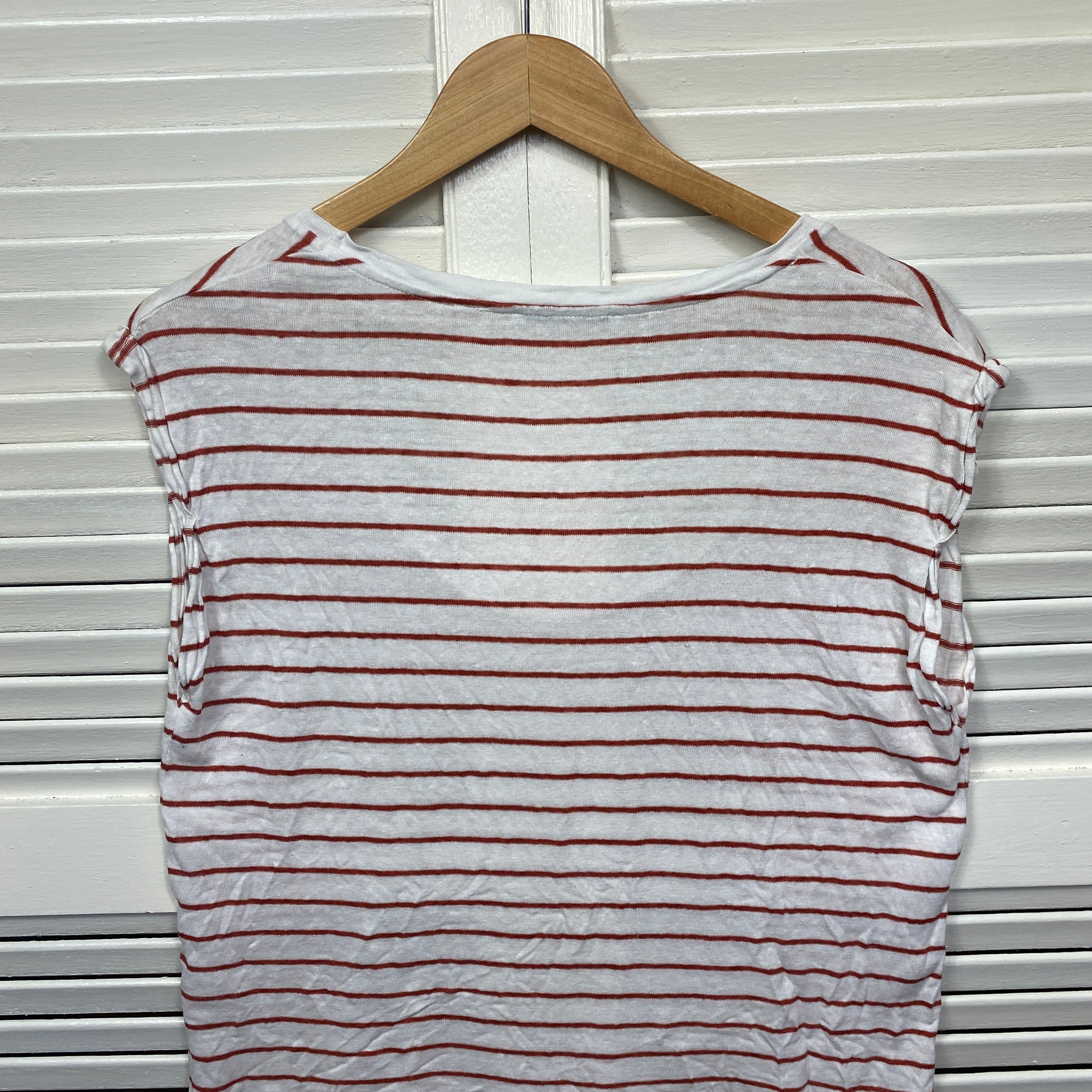 Country Road Linen Top Size 14 Large White Short Sleeve Striped - Image 6