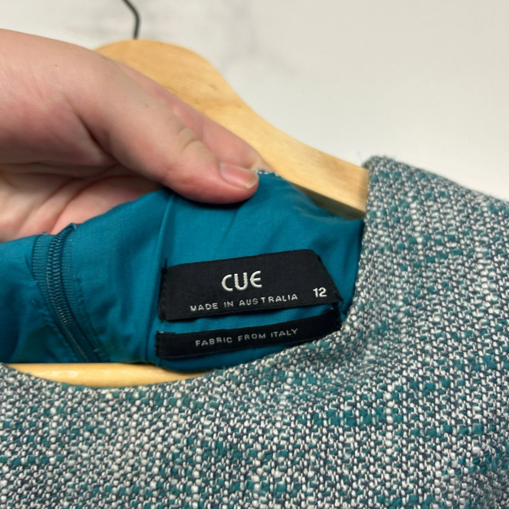 Cue Tweed Round Neck Textured Teal Peplum Top Size 12 - Image 3