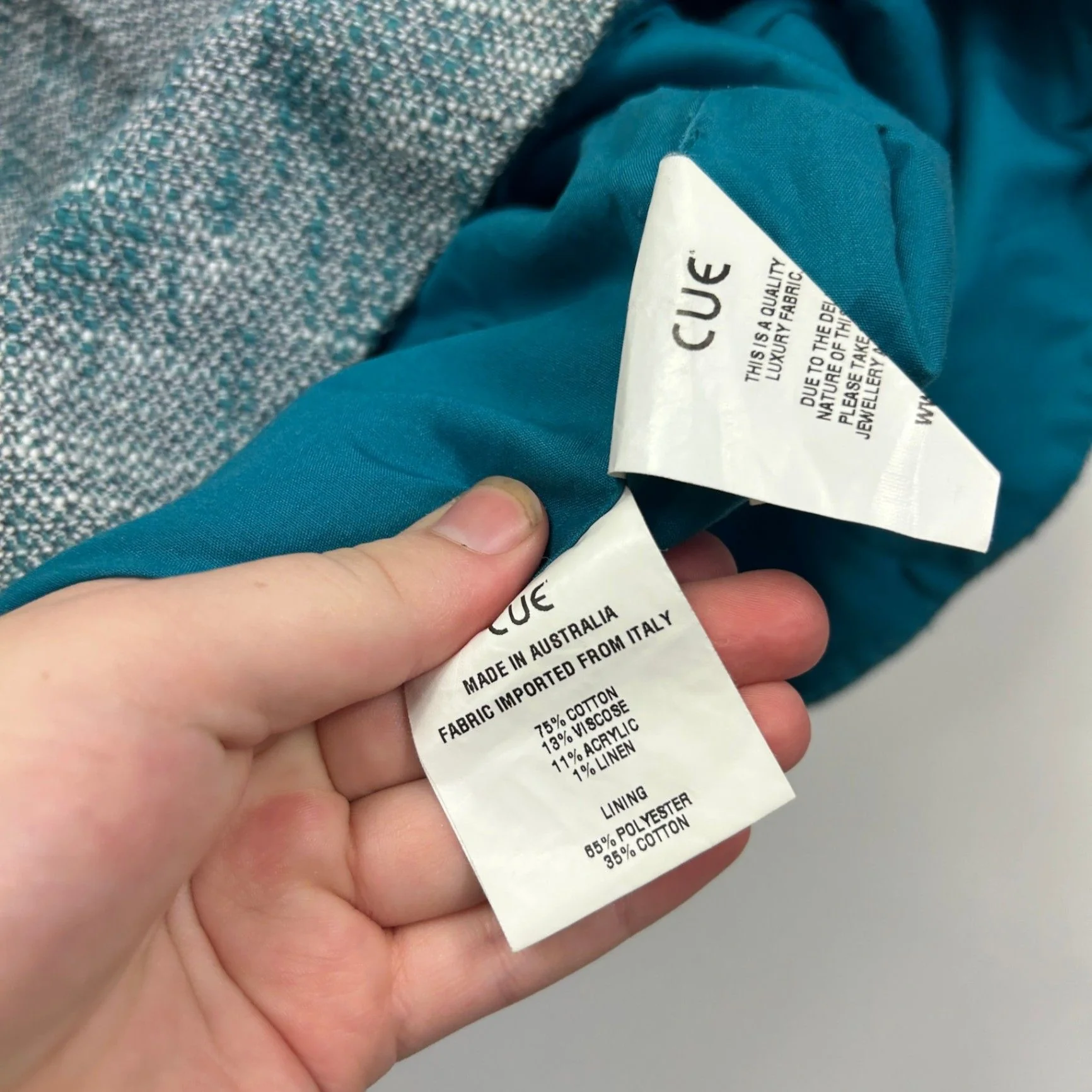 Cue Tweed Round Neck Textured Teal Peplum Top Size 12 - Image 4
