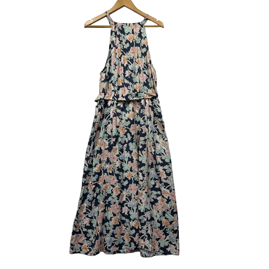 Dannii Minogue Navy Linen Floral Maxi Dress - Size 16P - Image 2