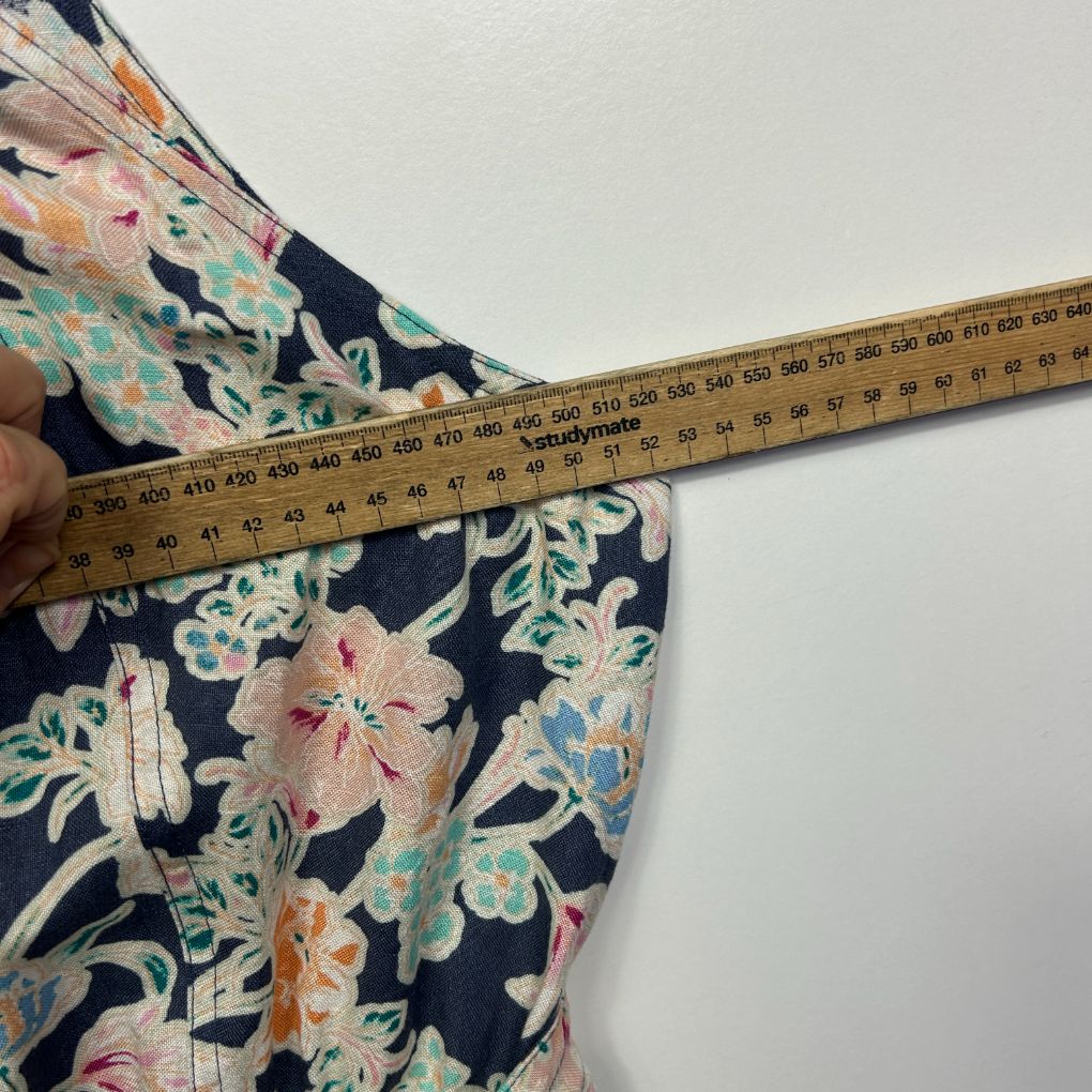 Dannii Minogue Navy Linen Floral Maxi Dress - Size 16P - Image 6