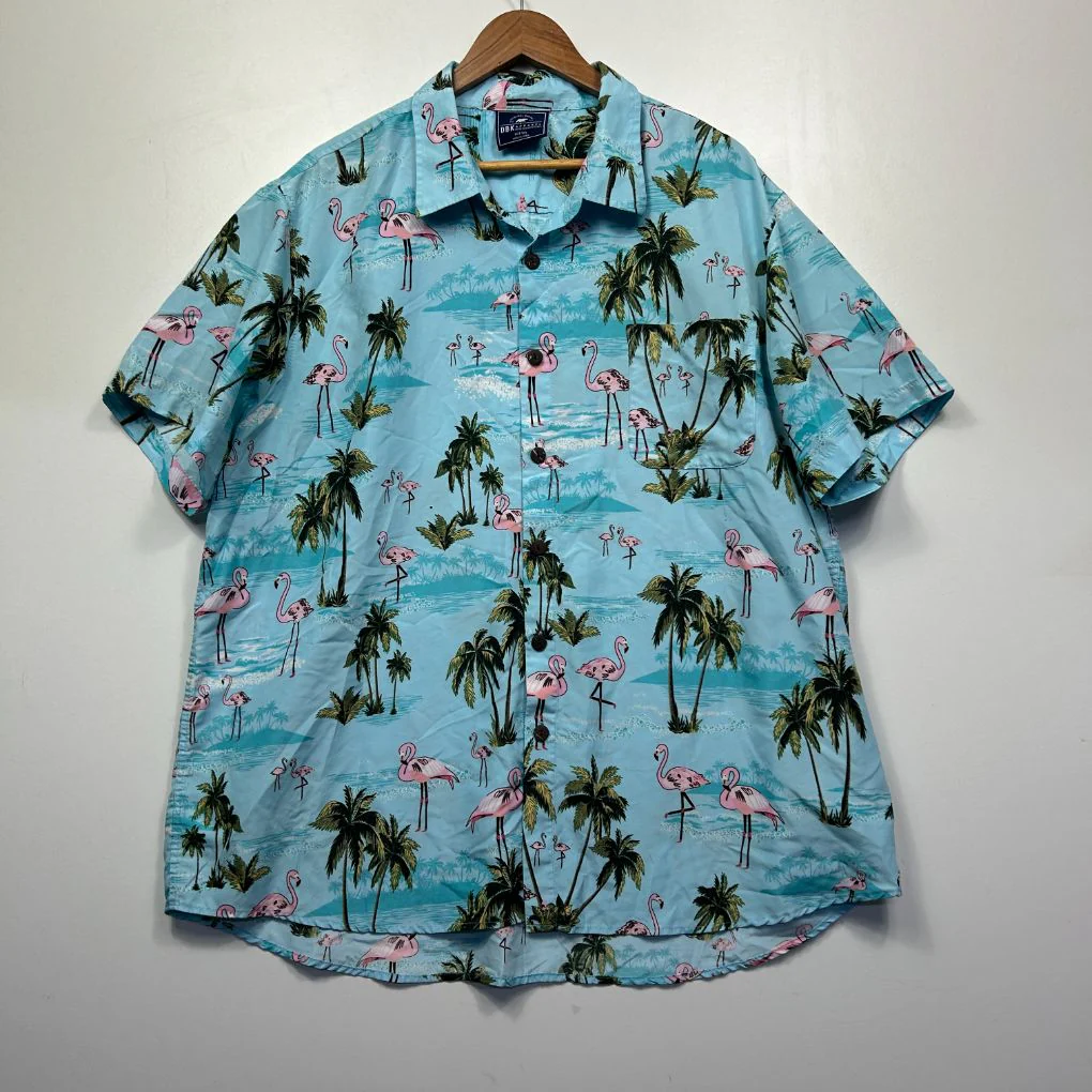 DBK Apparel Aqua Flamingo Print Mens Shirt - Size 5XL - Image 2