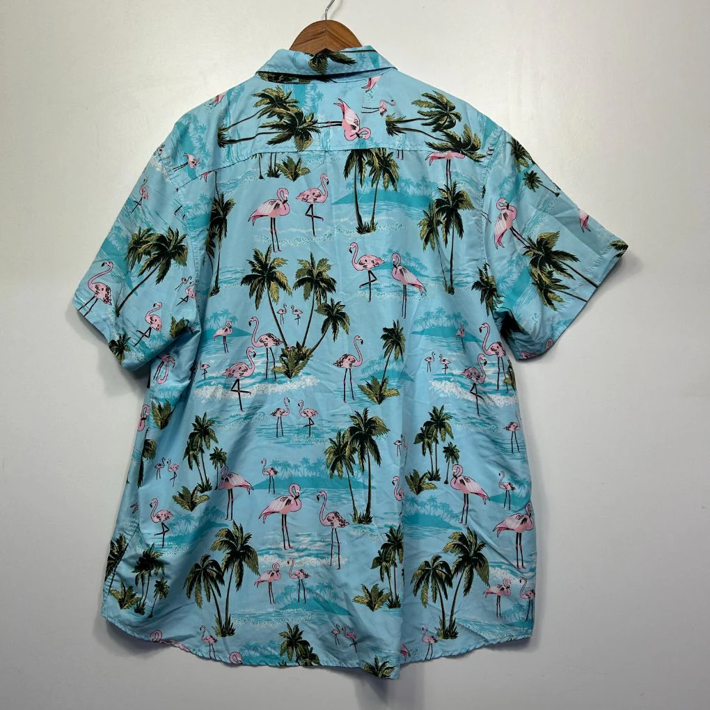 DBK Apparel Aqua Flamingo Print Mens Shirt - Size 5XL - Image 4