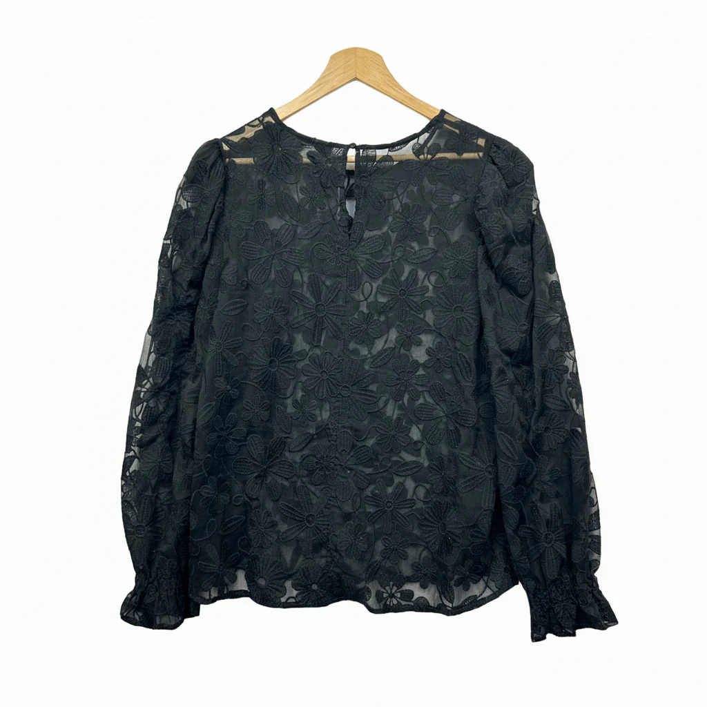Decjuba Black Floral Lace Sheer Top - Size 14 - Image 2