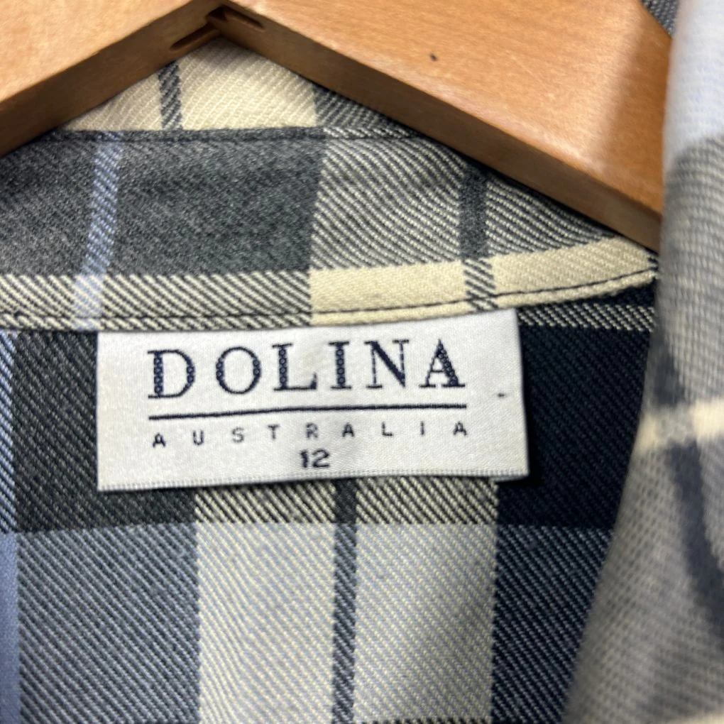 Vintage Dolina Blue Plaid Long Sleeve Shirt - Size 12 - Image 3