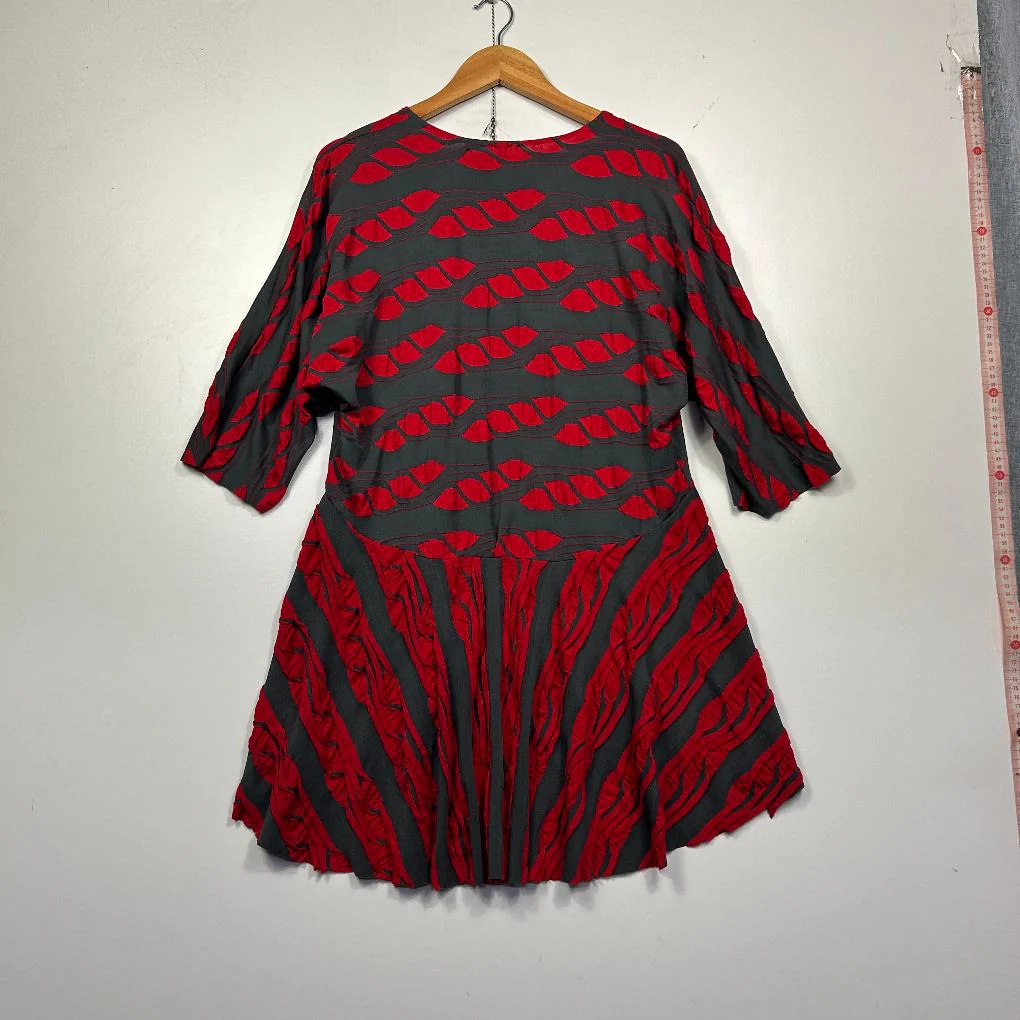 Open Front Red Grey Striped Longline Top - Size 14-16 - Image 2