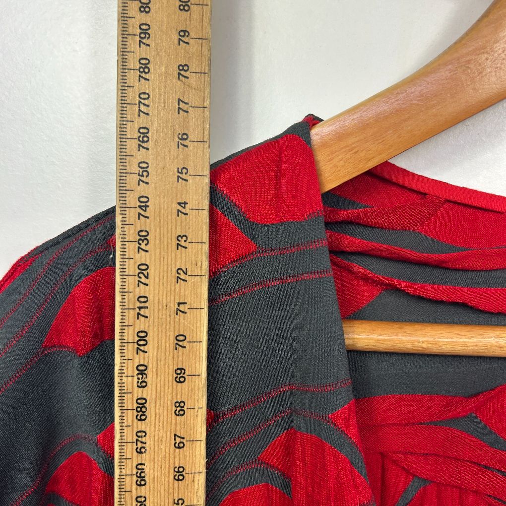 Open Front Red Grey Striped Longline Top - Size 14-16 - Image 4
