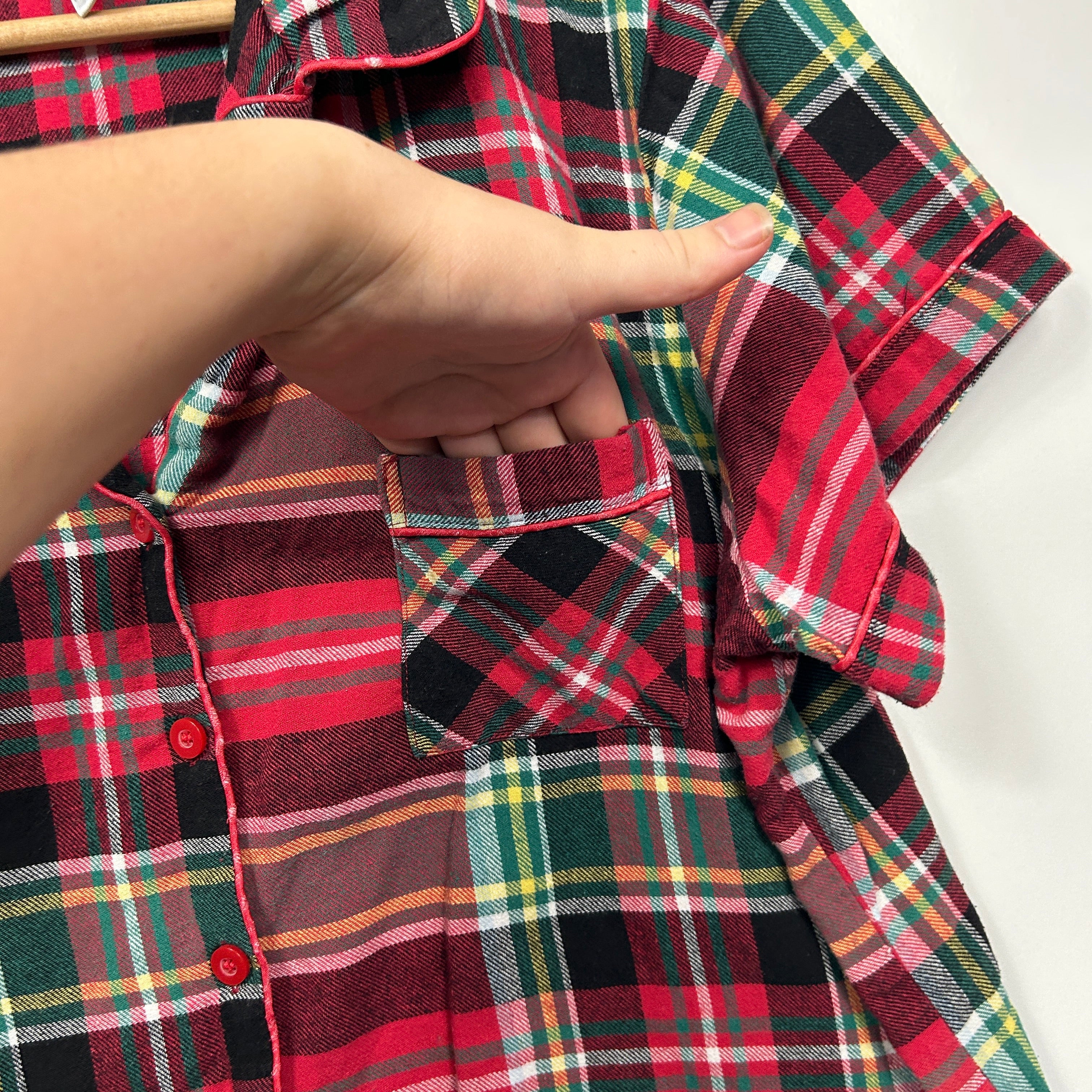 edited Red & Green Plaid Short Sleeve Sleep PJ Shirt - Size 16 - Image 3
