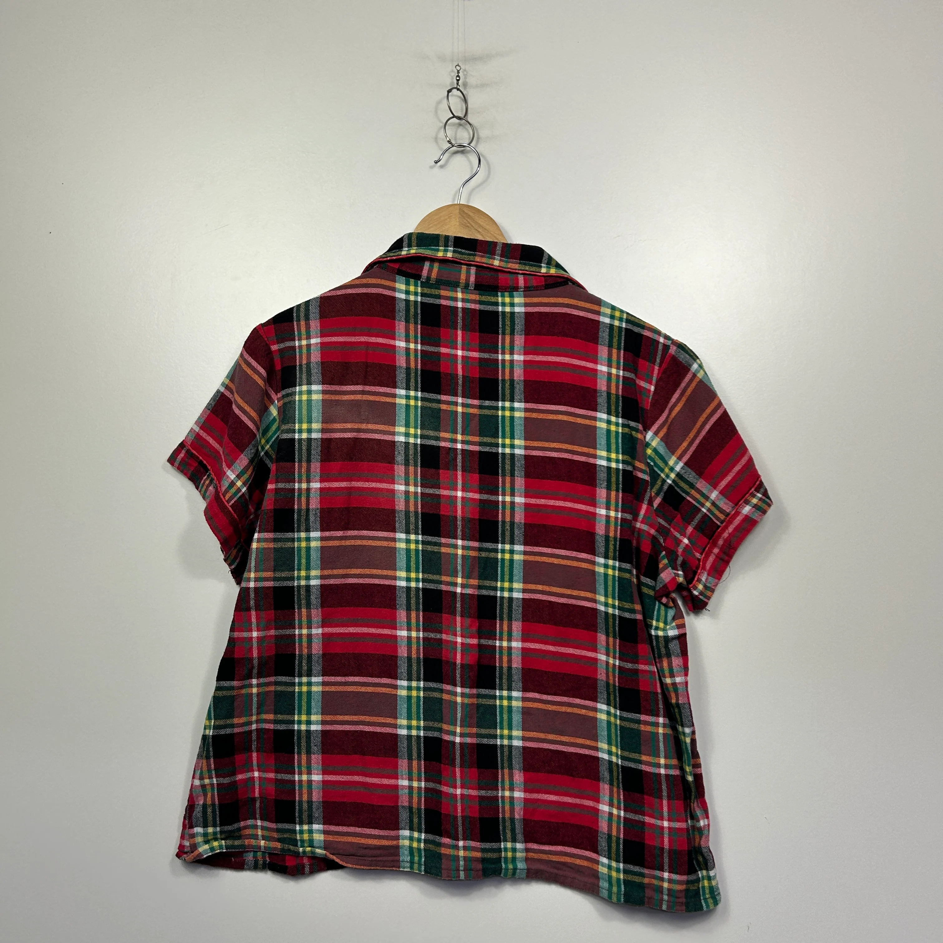 edited Red & Green Plaid Short Sleeve Sleep PJ Shirt - Size 16 - Image 4