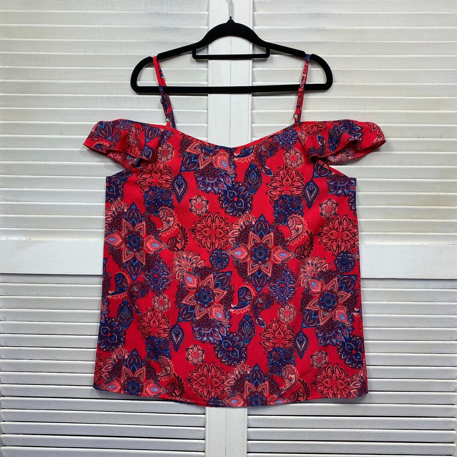 Edited Top Size 14 Red/Pink Floral Cold Shoulder Paisley Print - Image 5