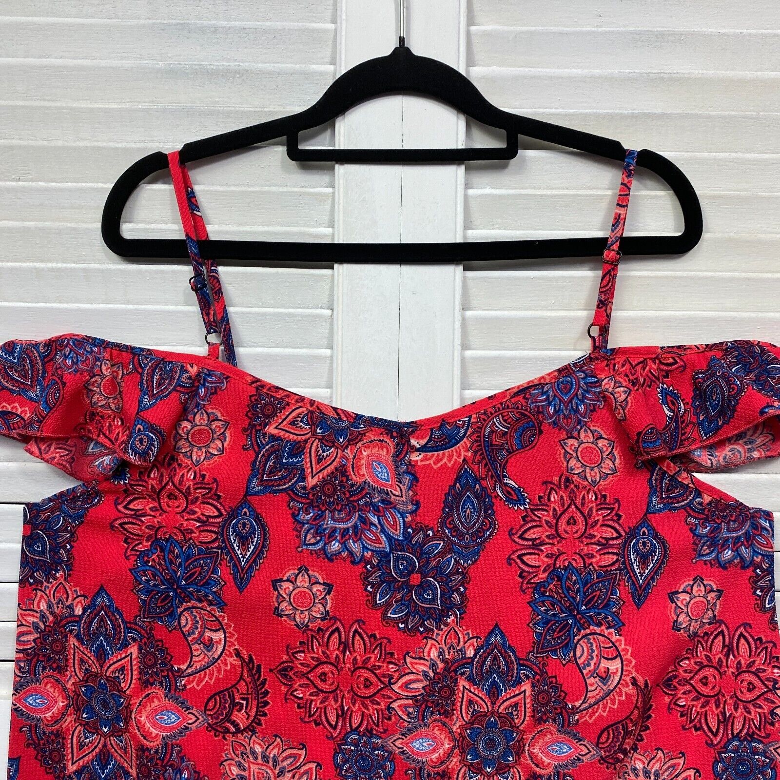 Edited Top Size 14 Red/Pink Floral Cold Shoulder Paisley Print - Image 6