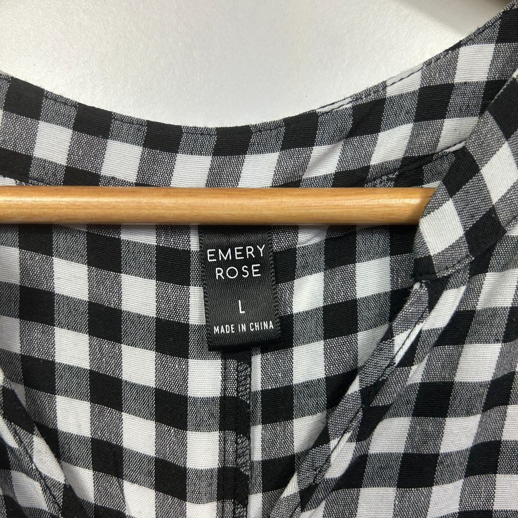 Emery Rose Black Gingham Cotton Dress - Size L - Image 4