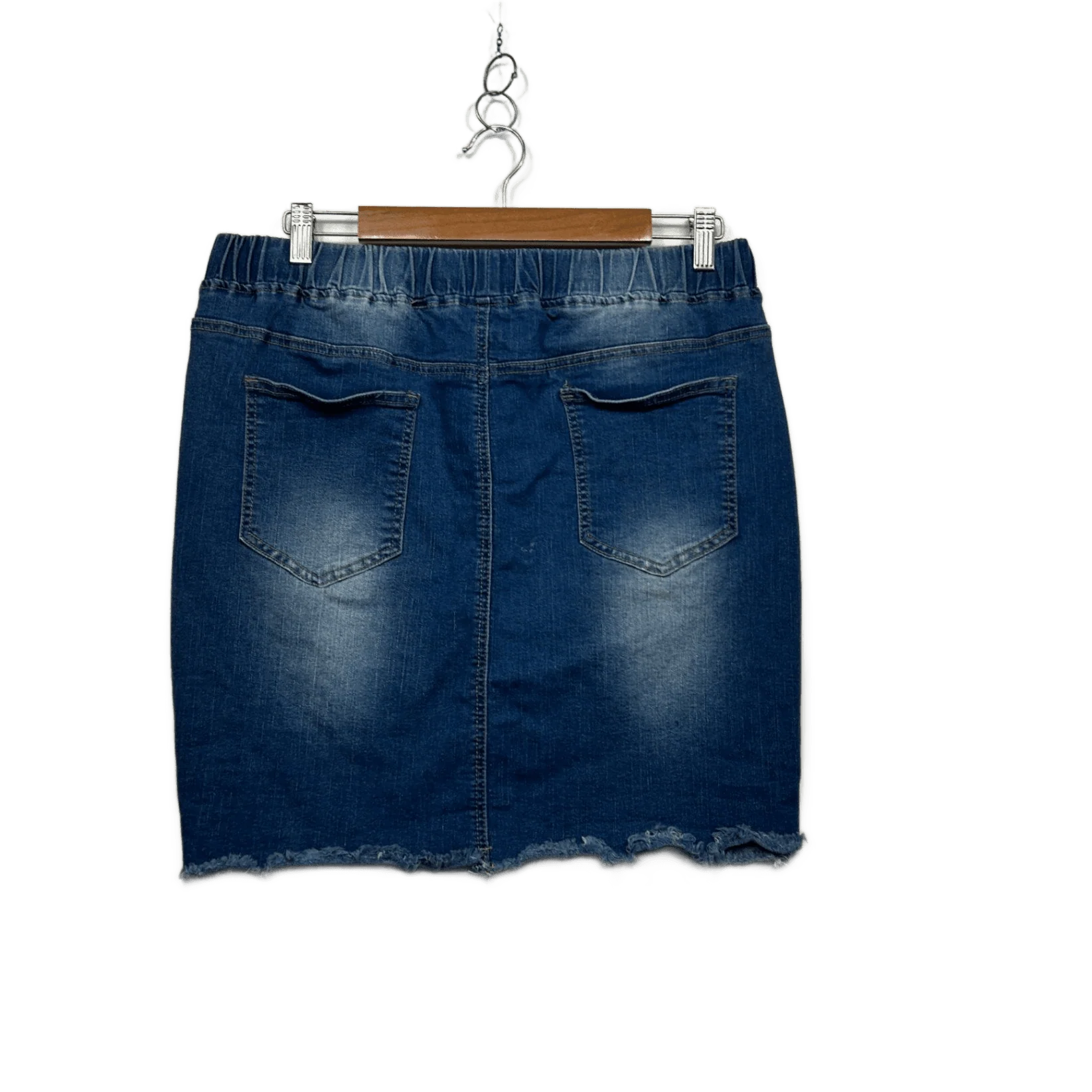 Emery Rose Blue Denim Skirt Size 16 Raw Hem Elastic Waist Short Length - Image 2