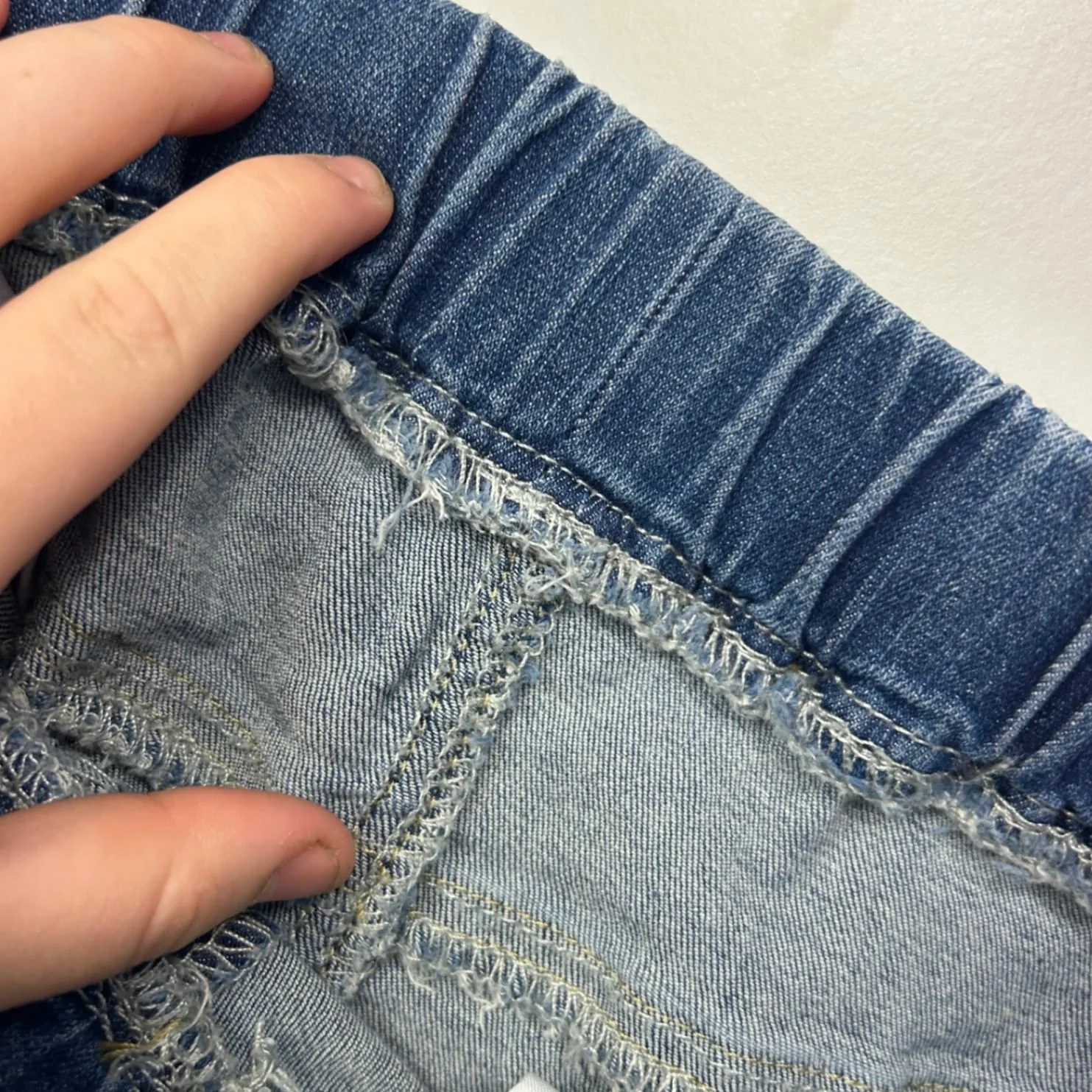 Emery Rose Blue Denim Skirt Size 16 Raw Hem Elastic Waist Short Length - Image 3