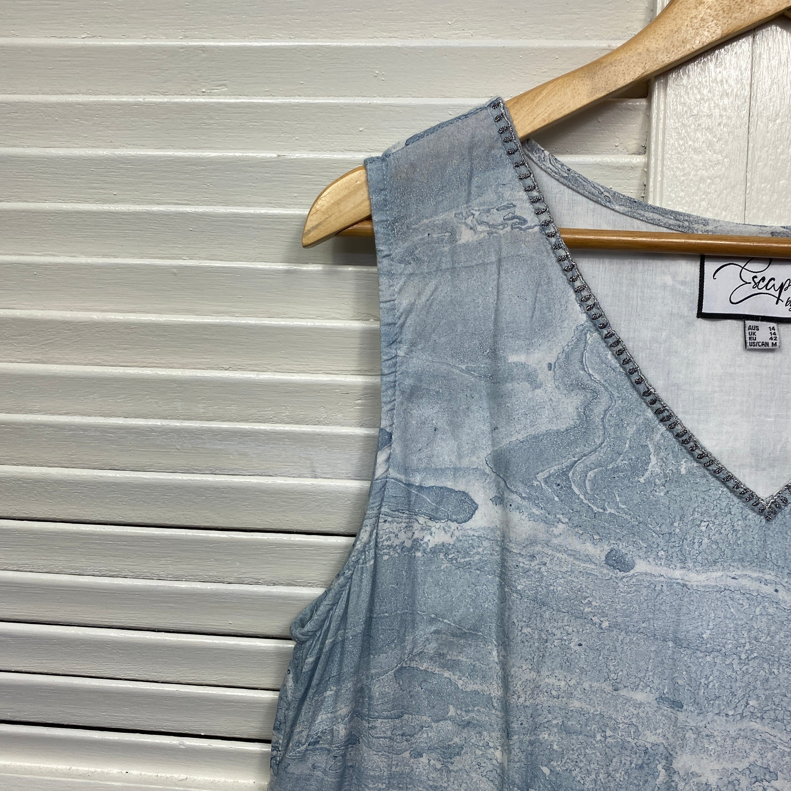 Escape by OQ Dress Size 14 Sleeveless Blue Rayon - Image 3