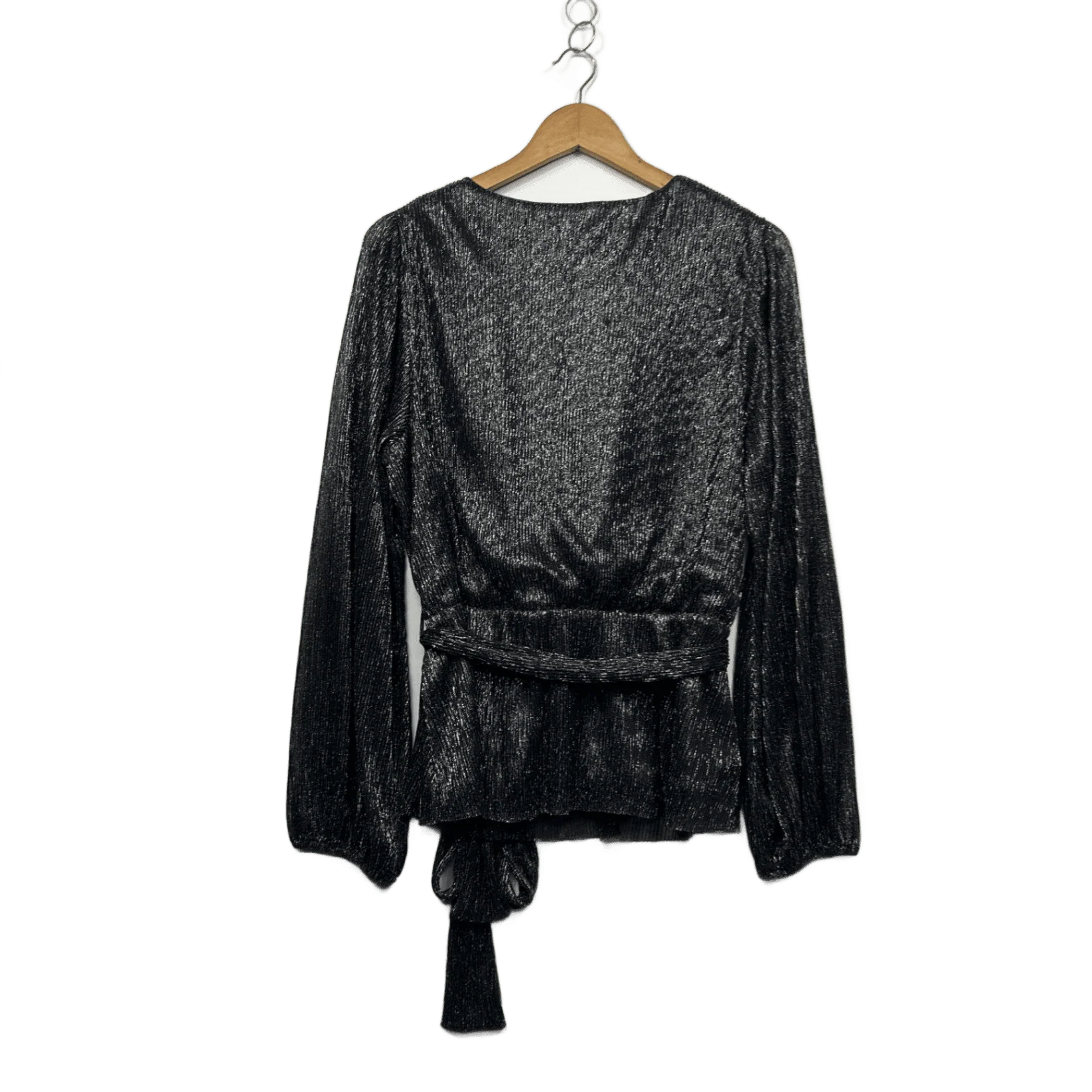 Estelle Black Long Sleeve V Neck Wrap Top Size AU 14 Plus Evening Cocktail - Image 2