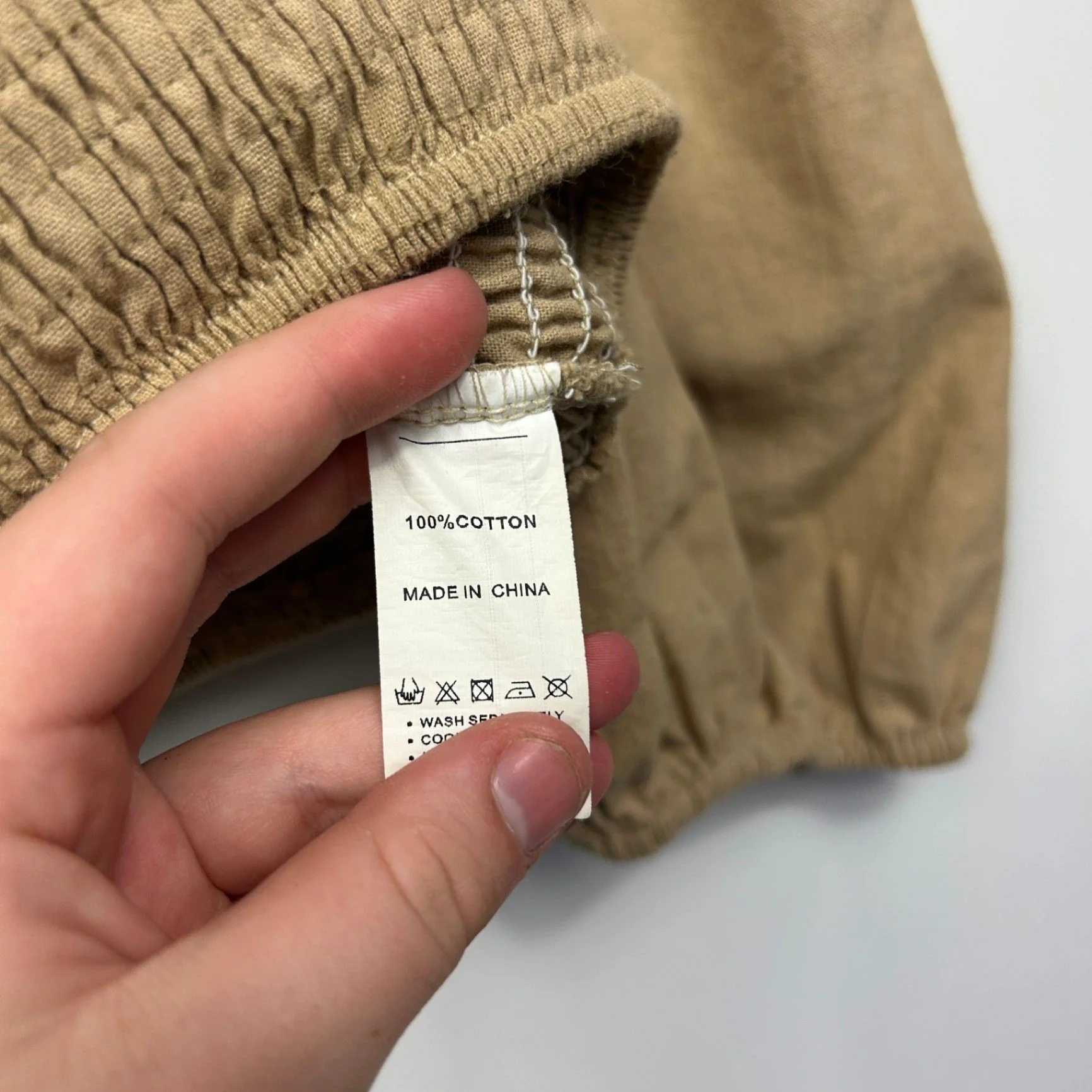 FAYT Tan Cotton Puff Sleeve Ruched Peasant Crop Top Blouse Size 14 - Image 4