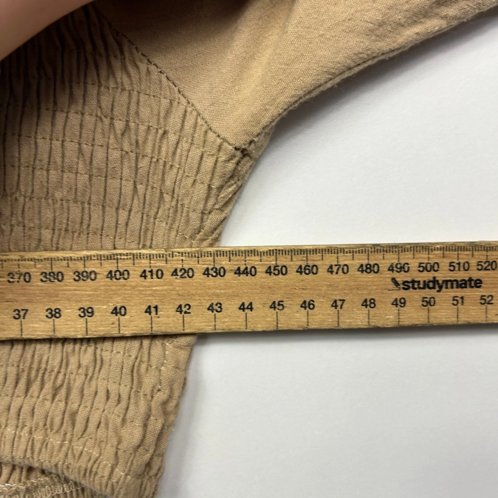 FAYT Tan Cotton Puff Sleeve Ruched Peasant Crop Top Blouse Size 14 - Image 7