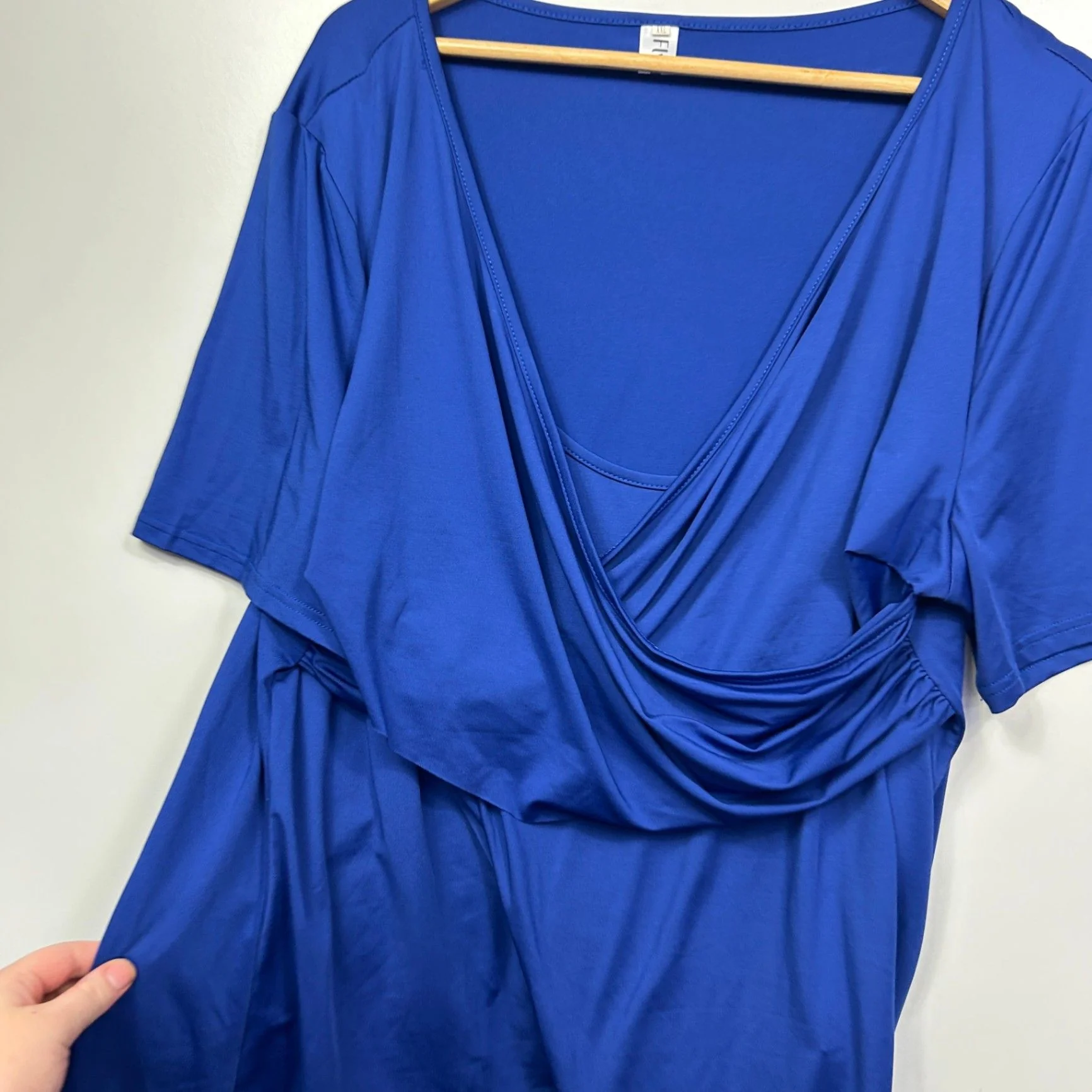 Flycurvy Womens Royal Blue Short Sleeve Drape Front Top Blouse Size 2XL - Image 6