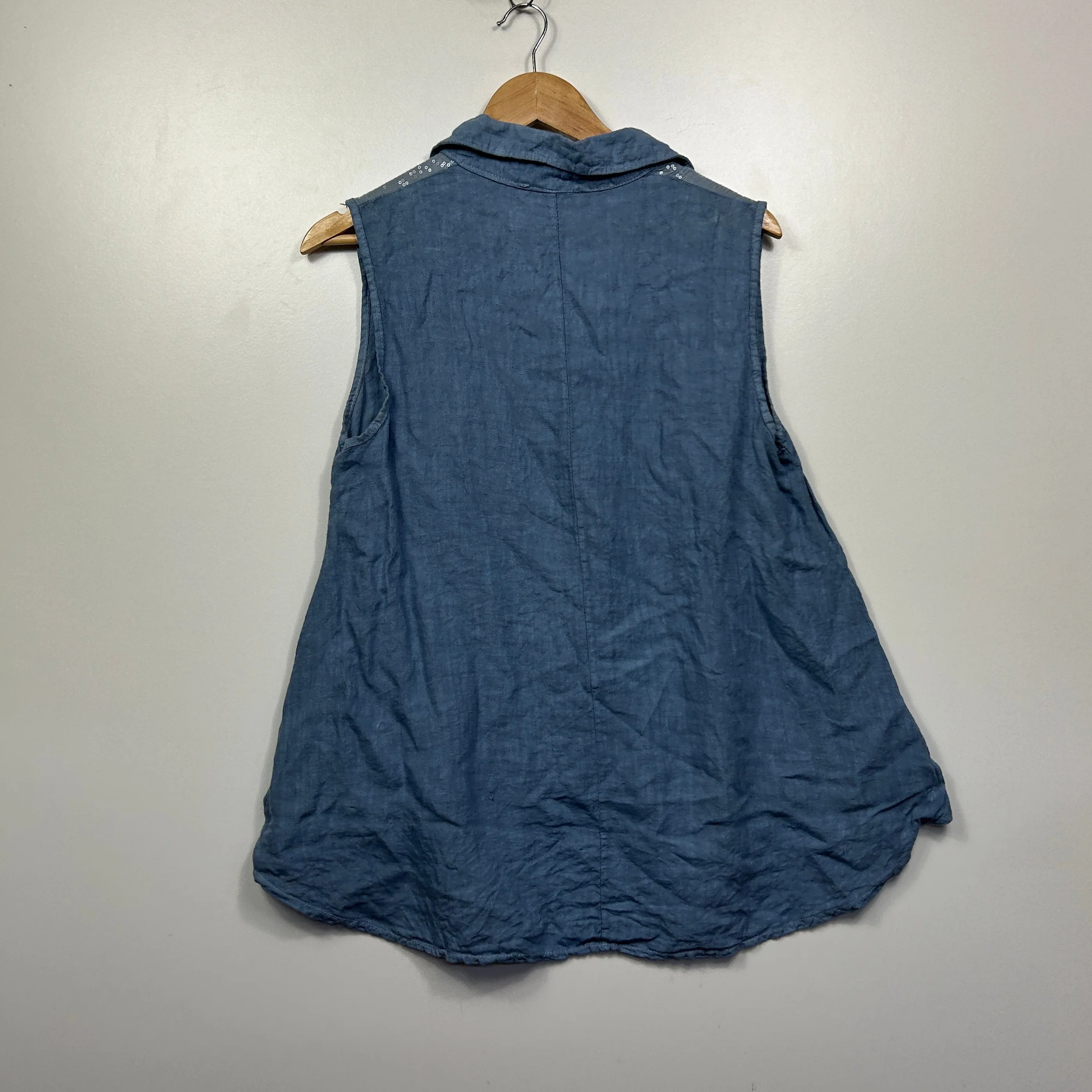 Francesca Bettini Blue Linen Sleeveless Top with Sequins - Size M - Image 4