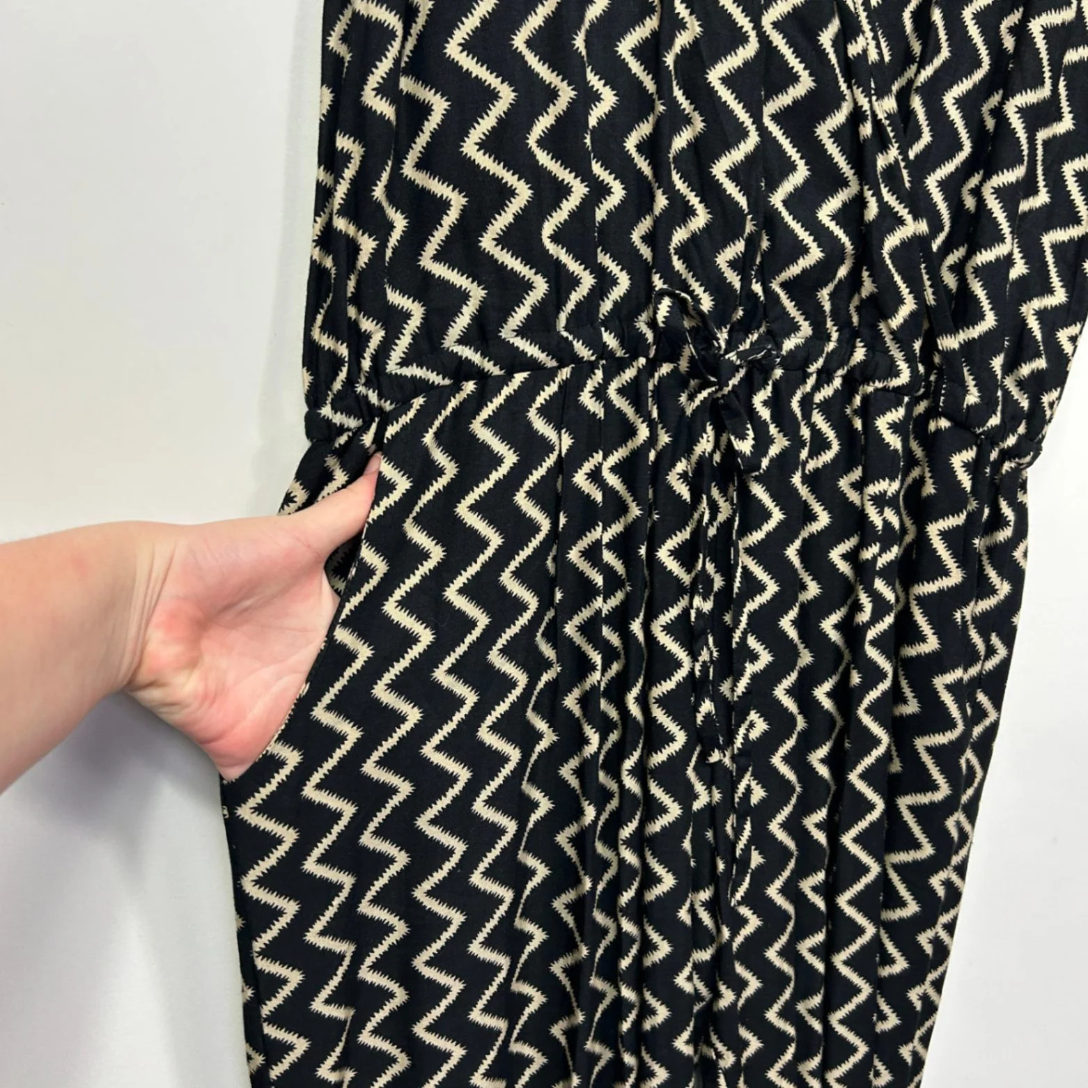 Freez Womens Black Beige Zigzag Print Pockets Sleeveless Jumpsuit Large - Image 4