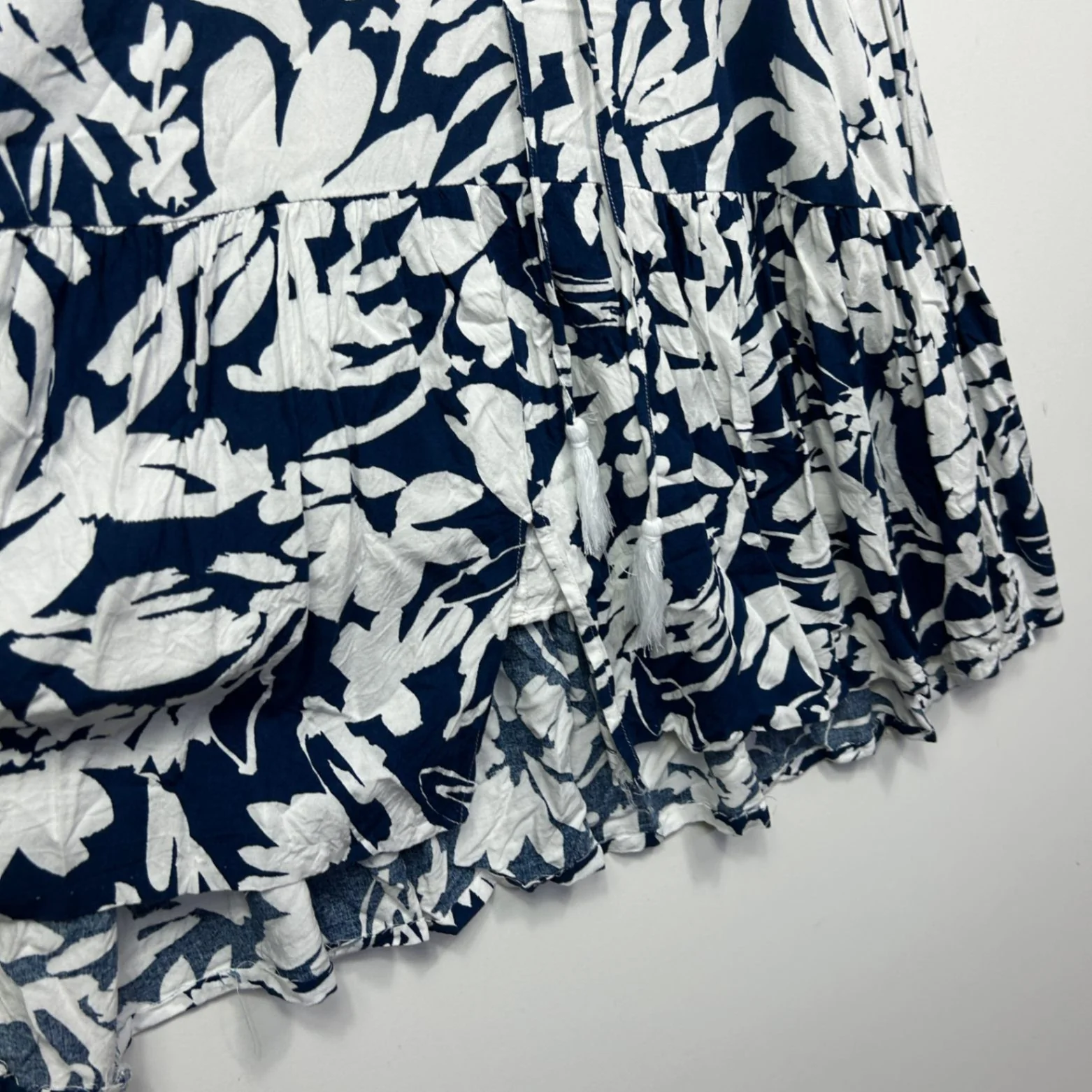 Fria Blue White Cotton Short Sleeve Floral Fit & Flare Dress Size 12 - Image 4