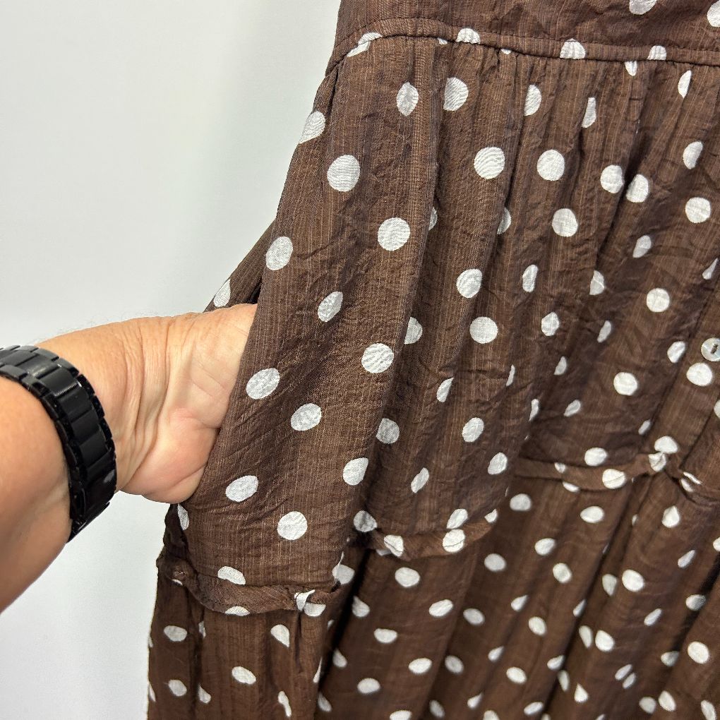 Gordon Smith Chocolate Polka Dot Dress - Size 12 - Image 2