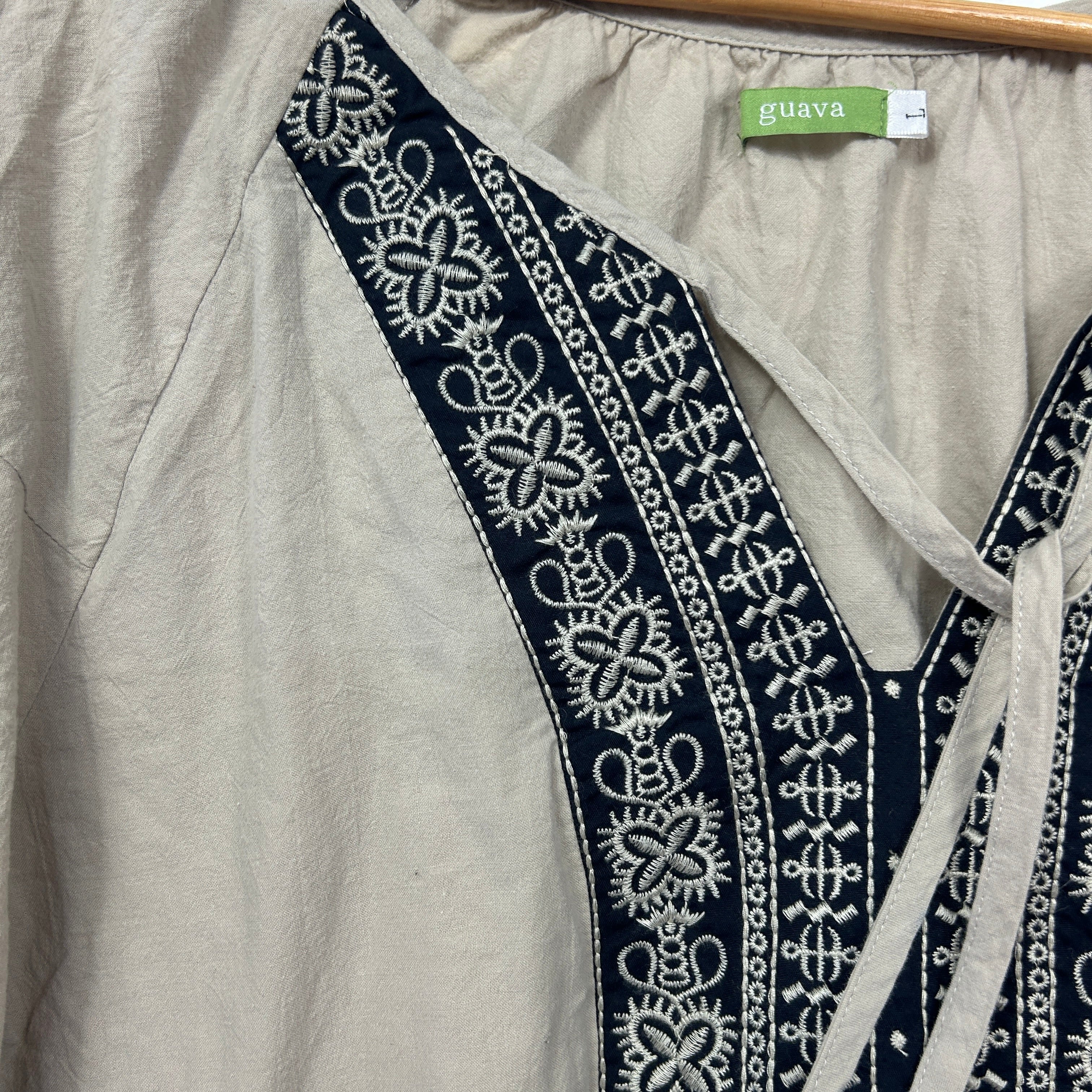 Guava Natural Beige Embroidered Tassel Top - Size L - Image 4