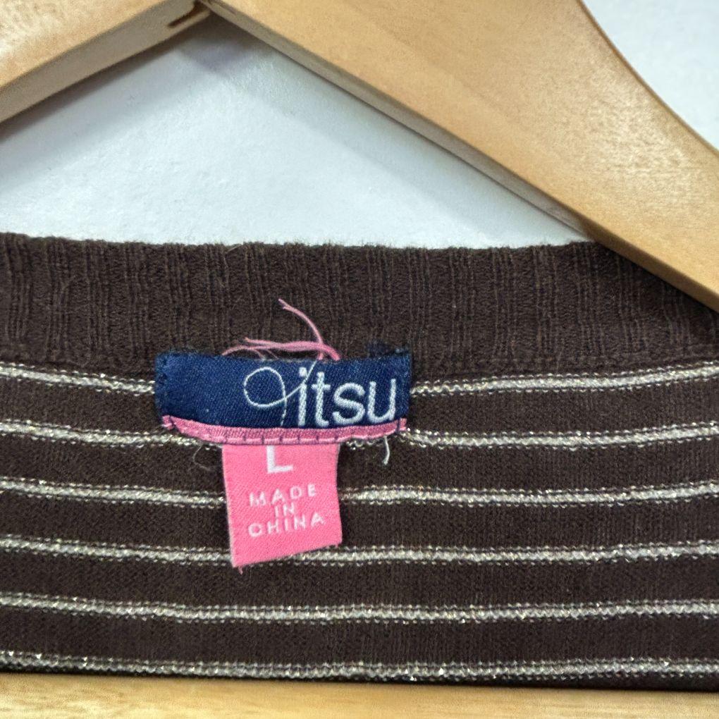 Itsu Chocolate Striped Cardigan Jumper - Size 14 - Image 2