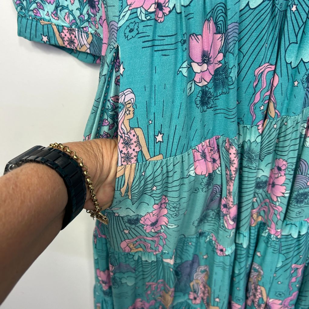 Jaase Teal Floral Print Maxi Dress - Size L - Image 3
