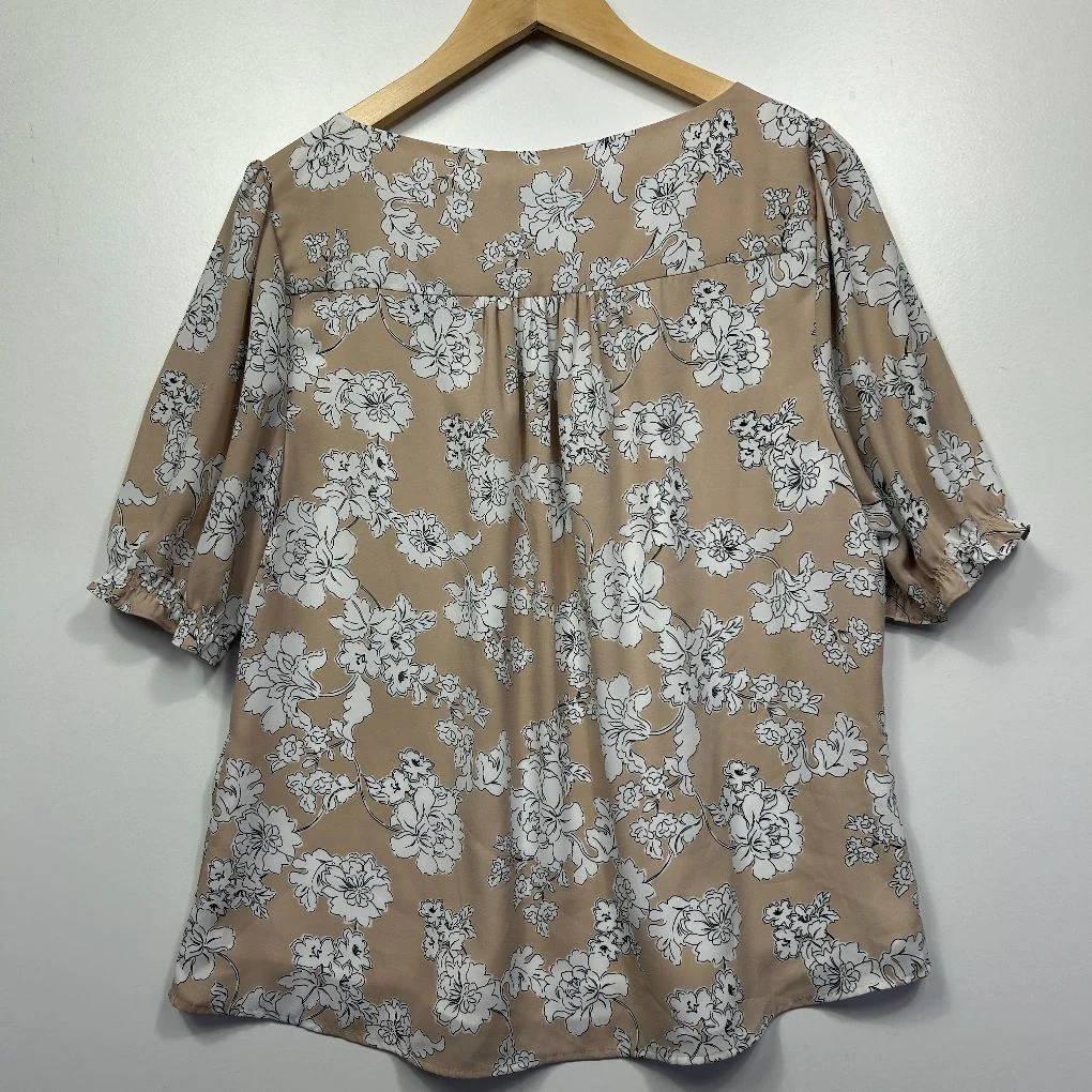 Jacqui E Beige Floral Print Top - Size 14 - Image 4
