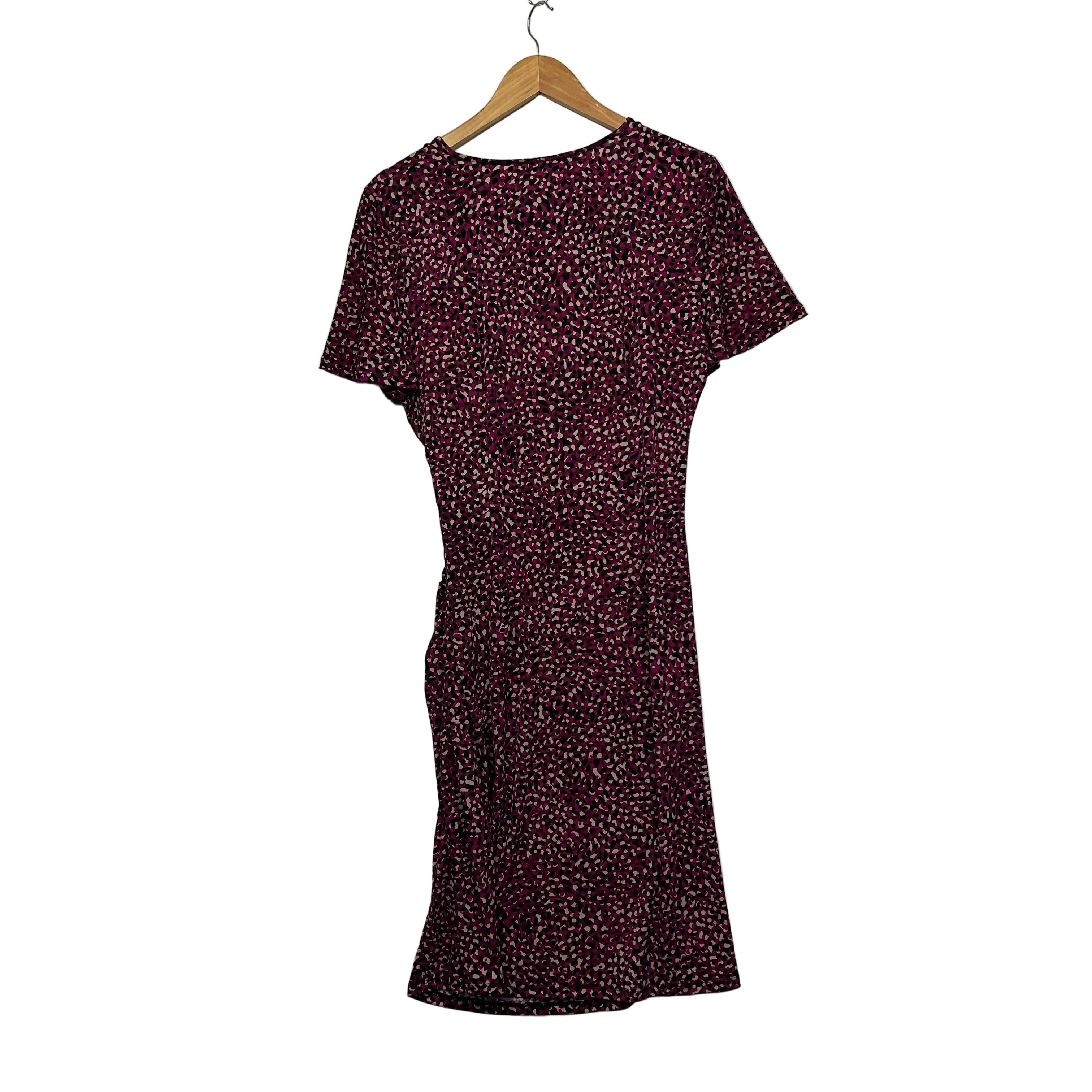 Jacqui E Burgundy and Pink Leopard Print Dress - Size L - Image 2