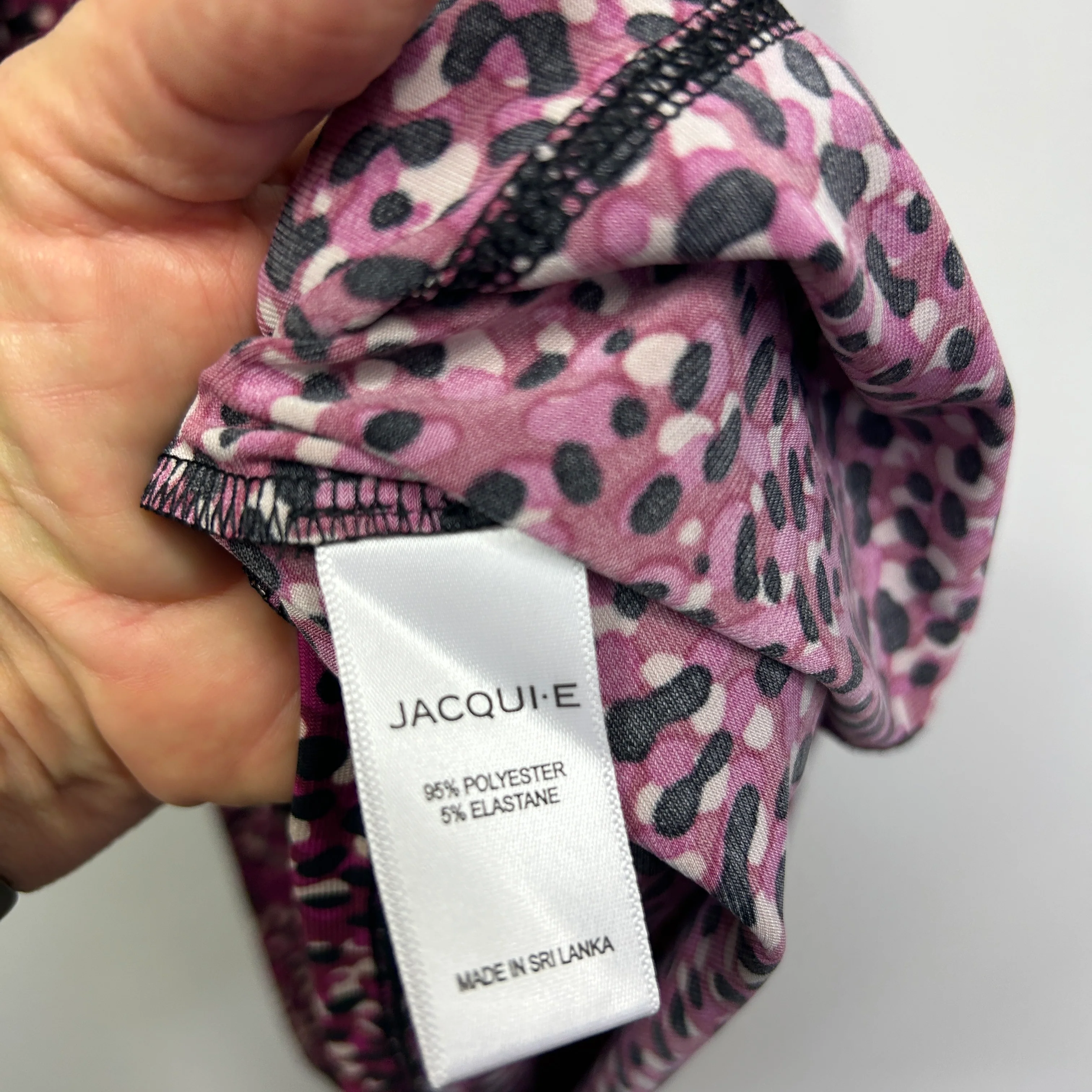 Jacqui E Burgundy and Pink Leopard Print Dress - Size L - Image 5