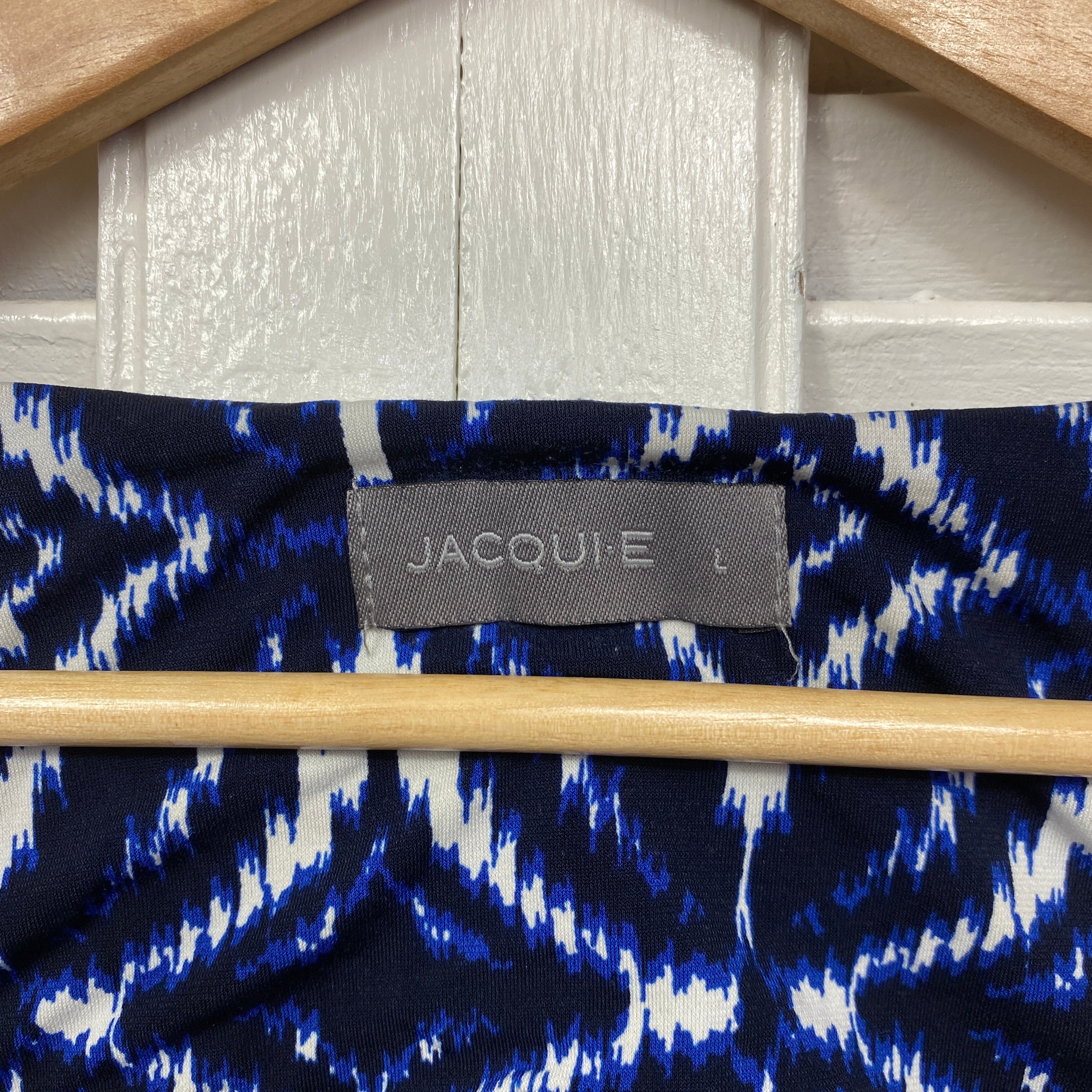 Jacqui E Dress Size 14 Large Sleeveless Blue White - Image 4