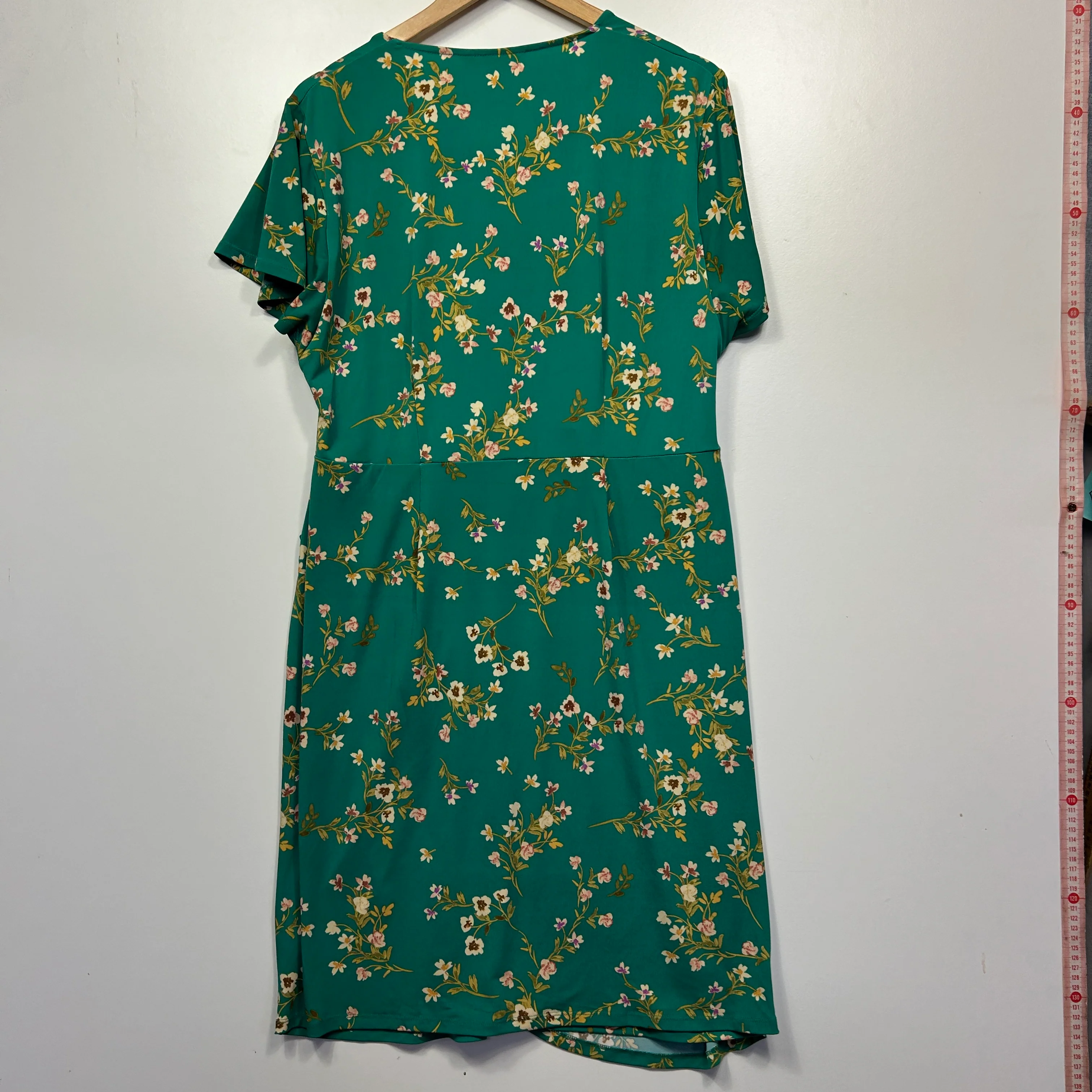 Jacqui E Green Floral Faux Wrap Dress - Size XL - Image 4