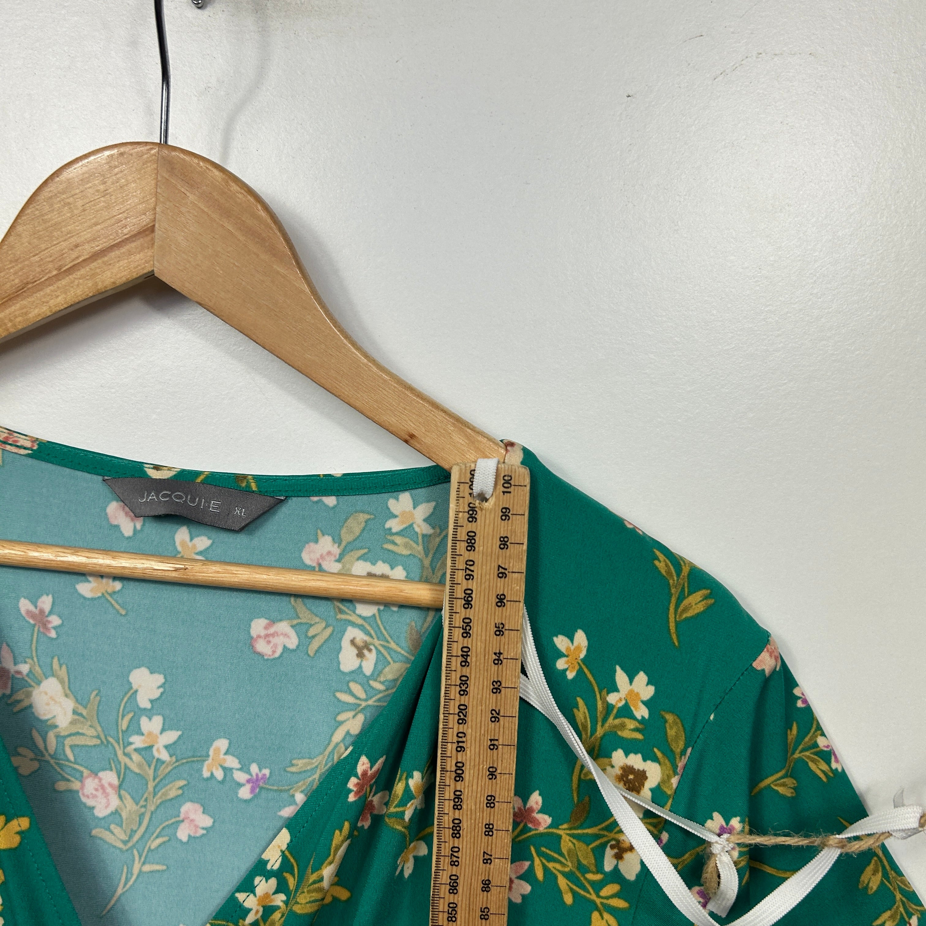 Jacqui E Green Floral Faux Wrap Dress - Size XL - Image 5