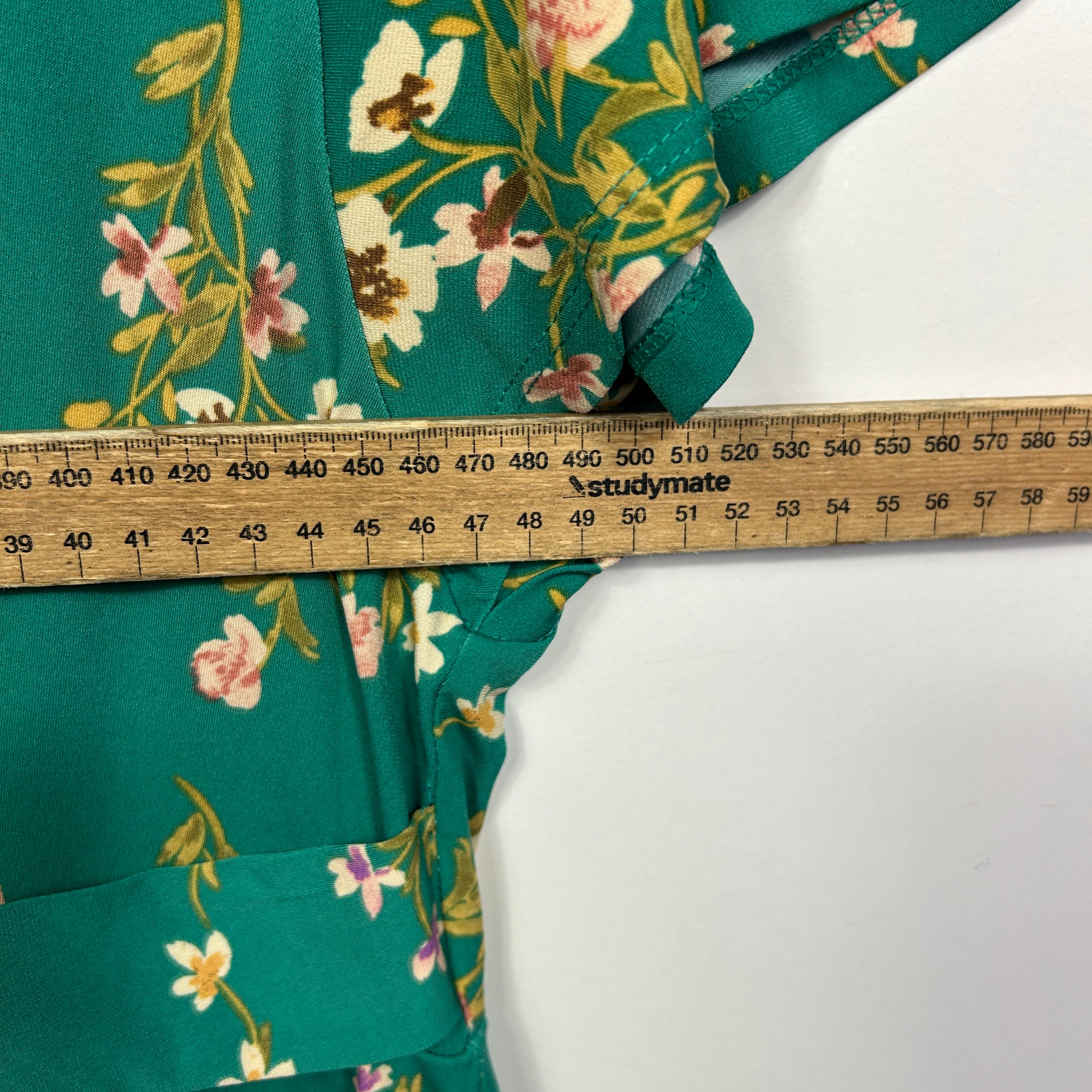 Jacqui E Green Floral Faux Wrap Dress - Size XL - Image 6