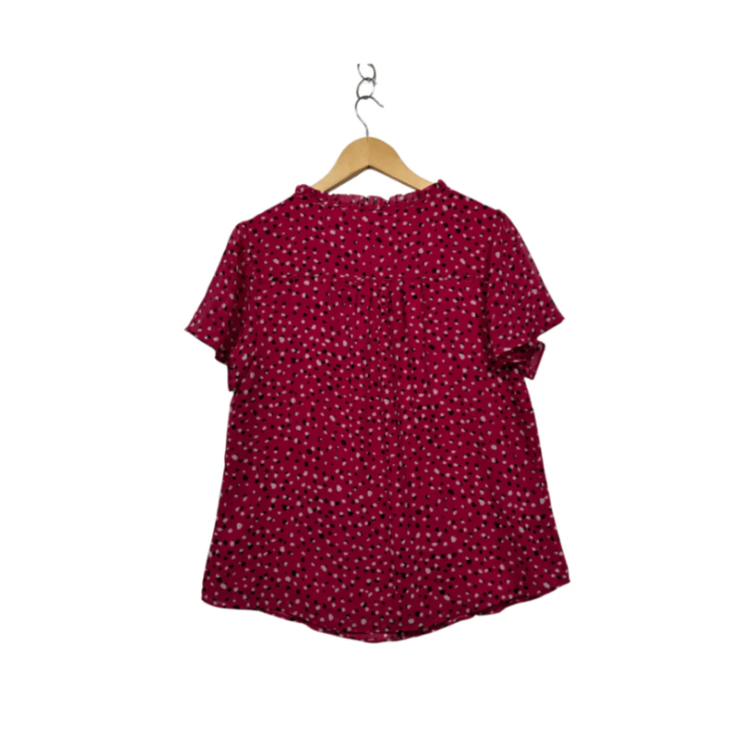 Jacqui E Pink Short Sleeve Tie Neck Blouse Size 12 - Image 2