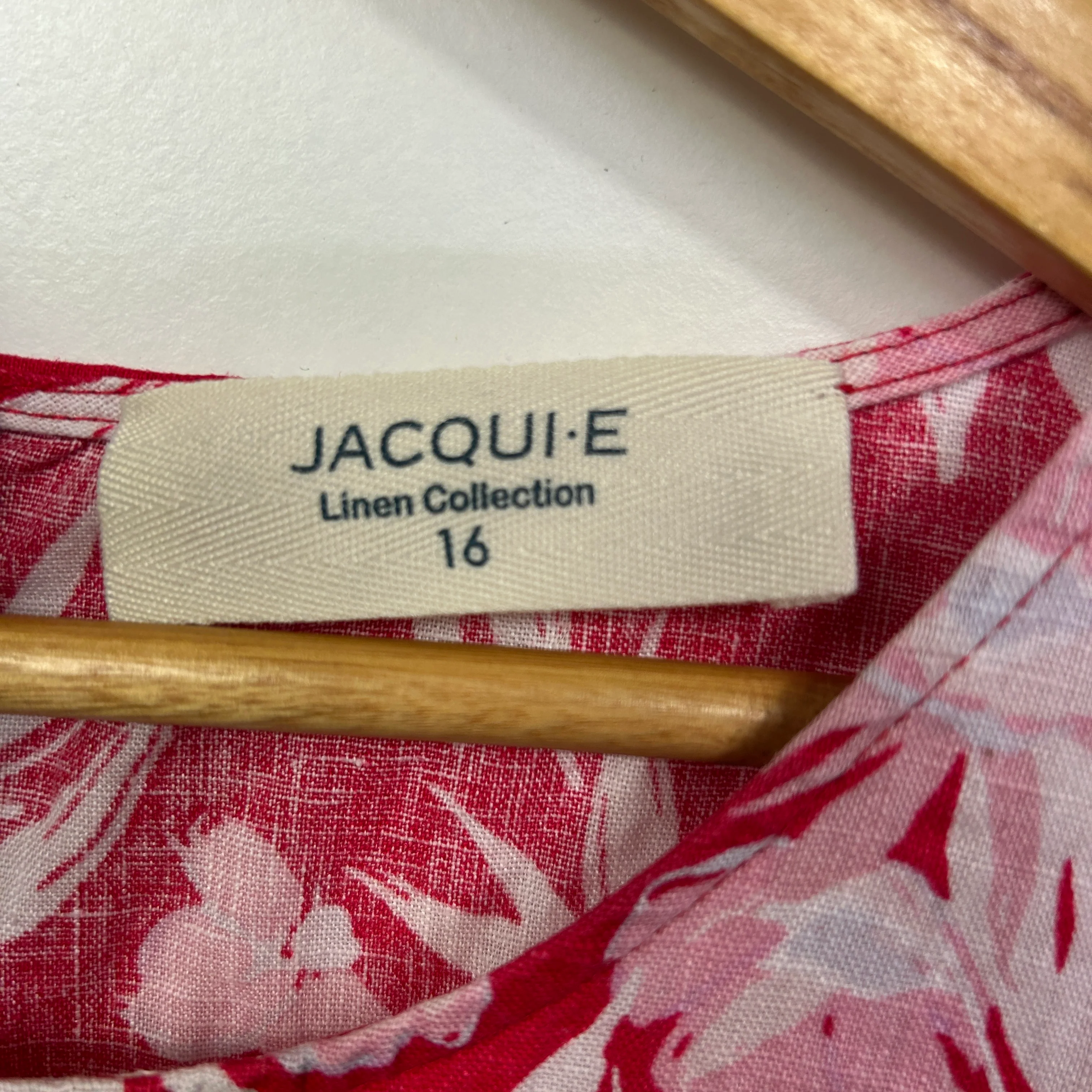 Jacqui E Red Floral Linen Sleeveless Dress - Size 16 - Image 3