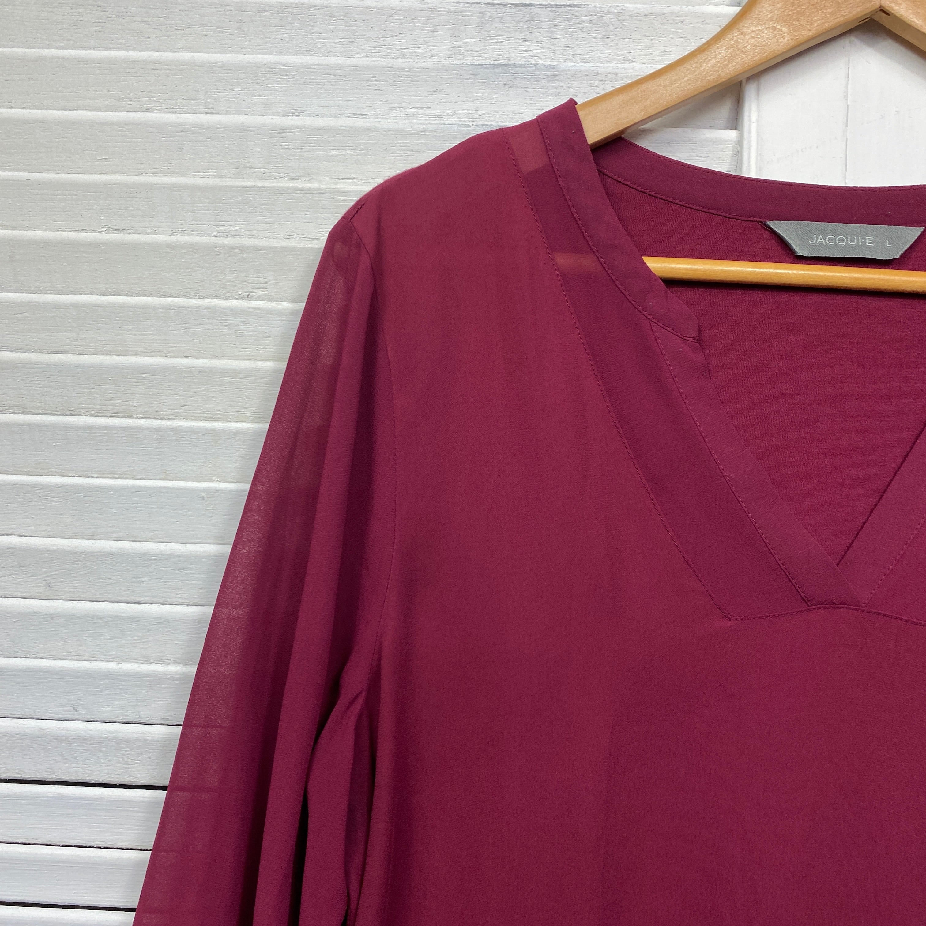 Jacqui E Top Size Large Long Sleeve Maroon - Image 3