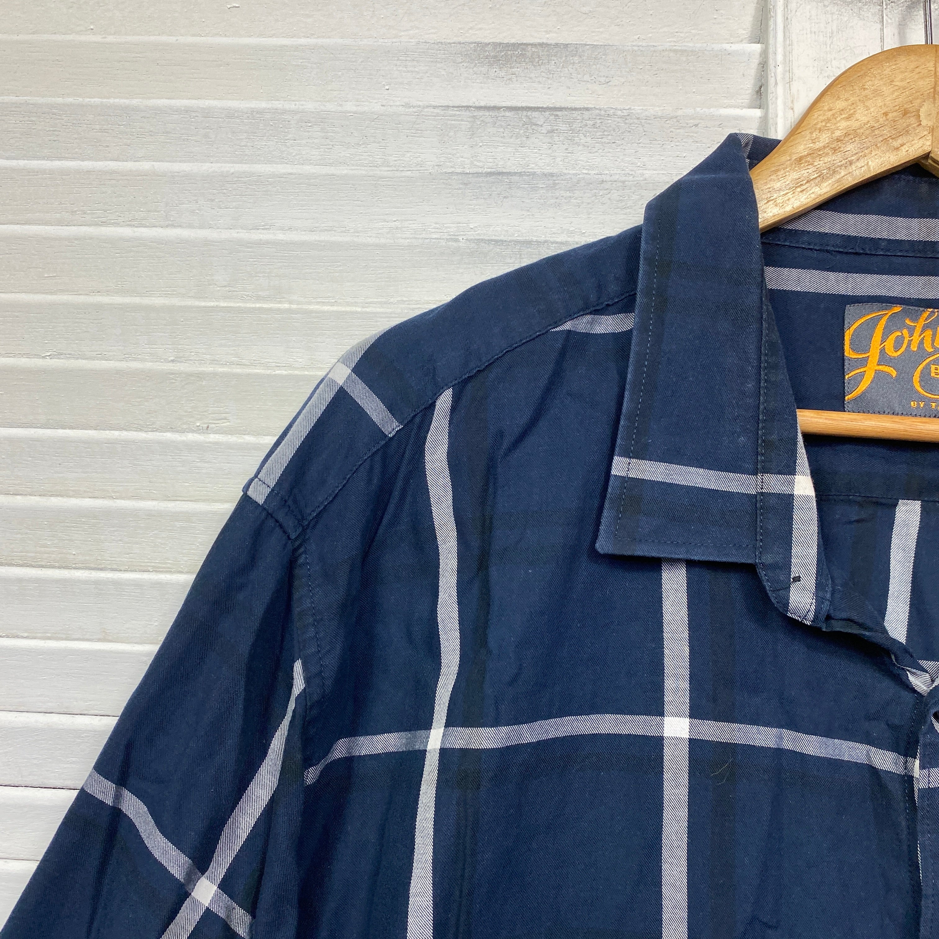 Johnny Bigg Mens Shirt Size 3XL Blue White Check Long Sleeve - Image 3
