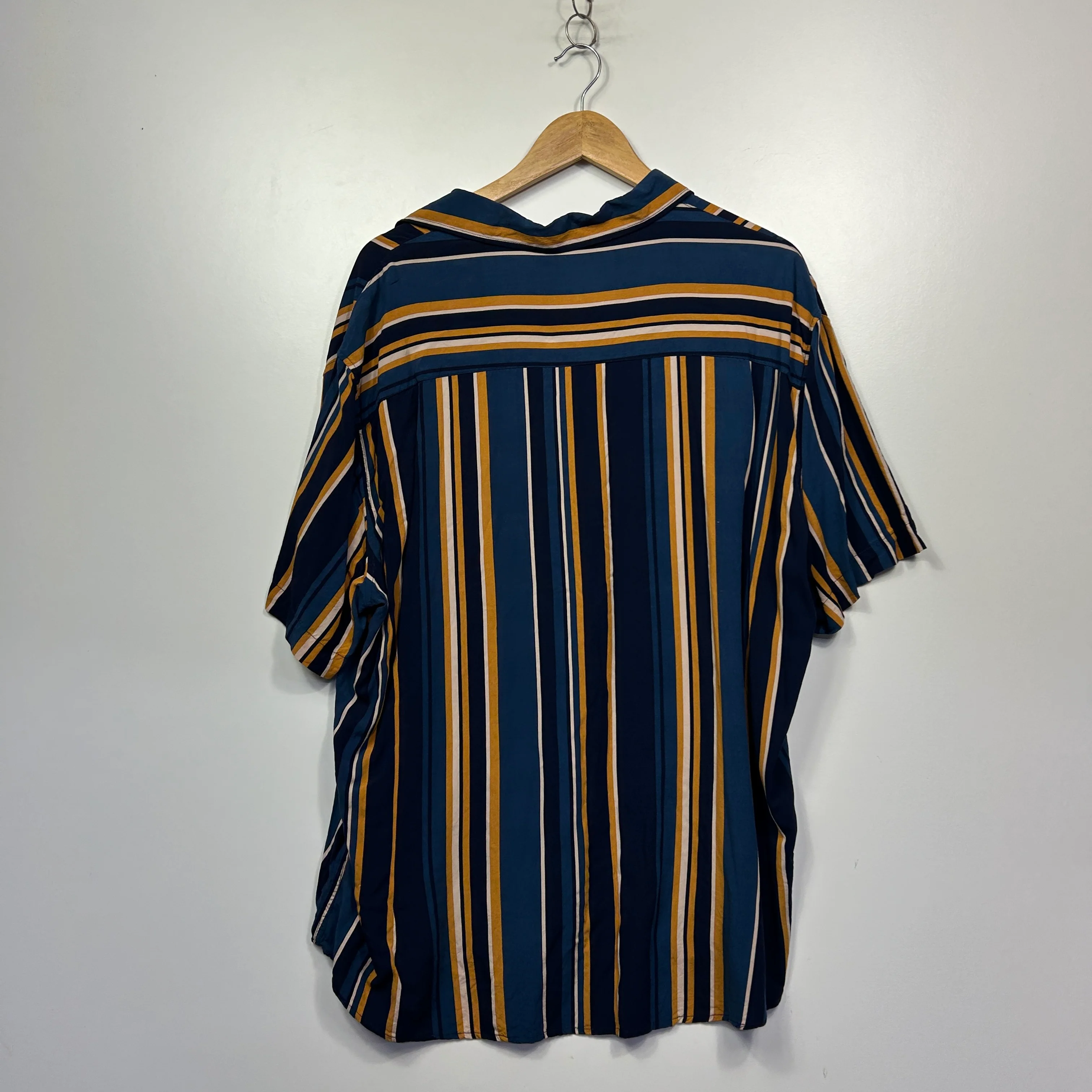 Johnny Bigg Navy & Mustard Striped Short Sleeve Shirt - Size 3XL - Image 4