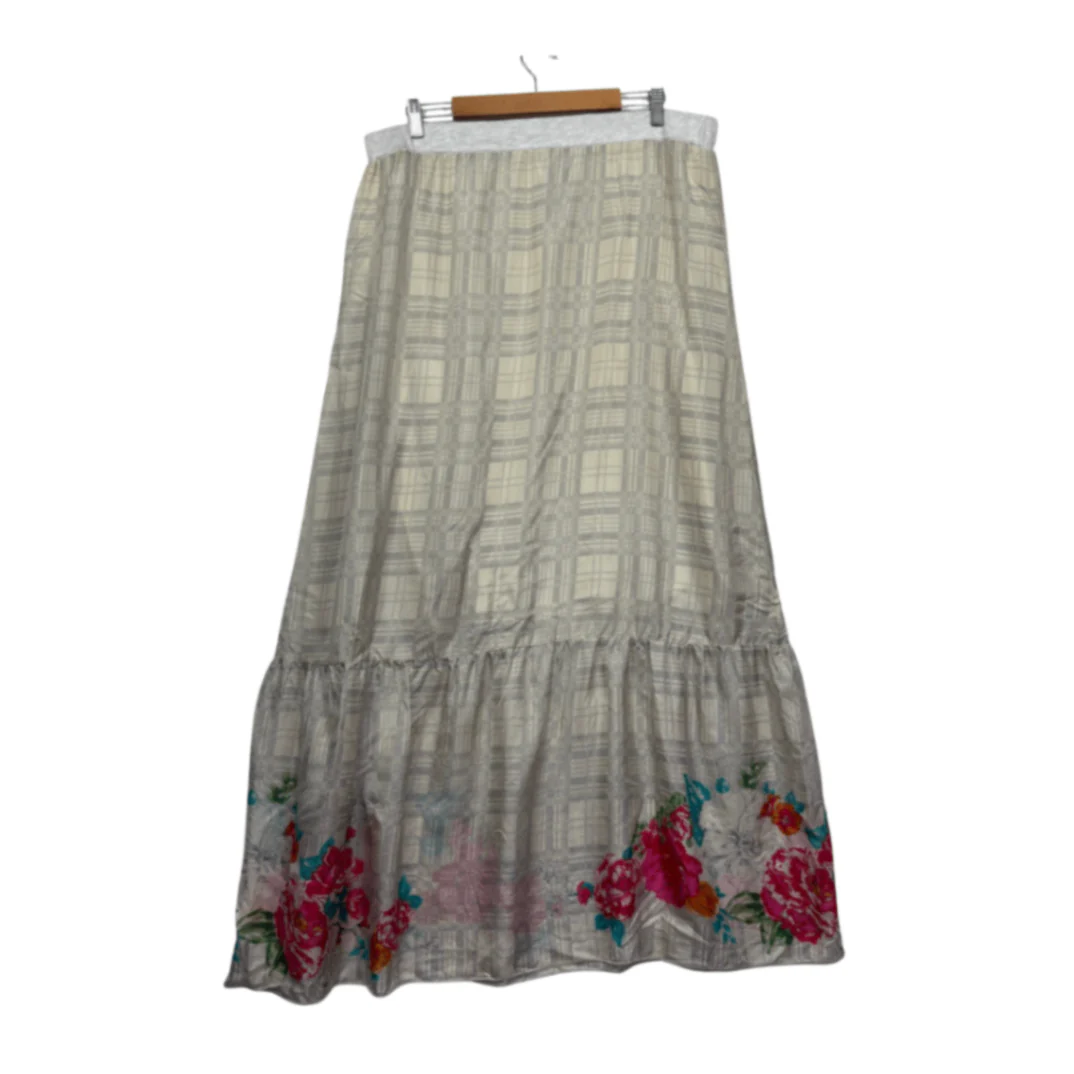 Johnny Was Silk Maxi Skirt Size XL Lined Long Length Floral Check Boho Lined - Image 2