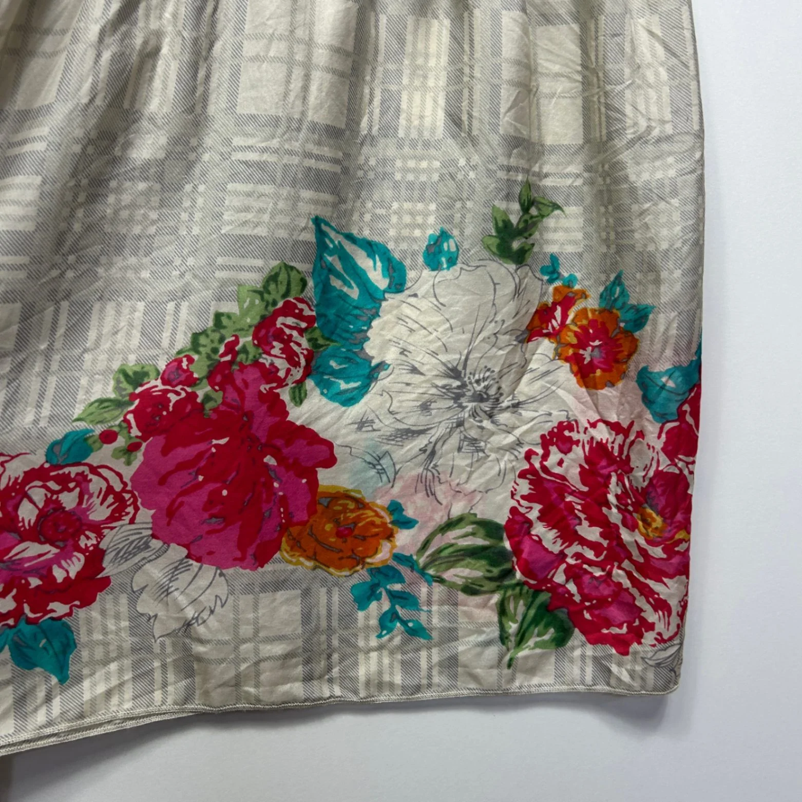 Johnny Was Silk Maxi Skirt Size XL Lined Long Length Floral Check Boho Lined - Image 3