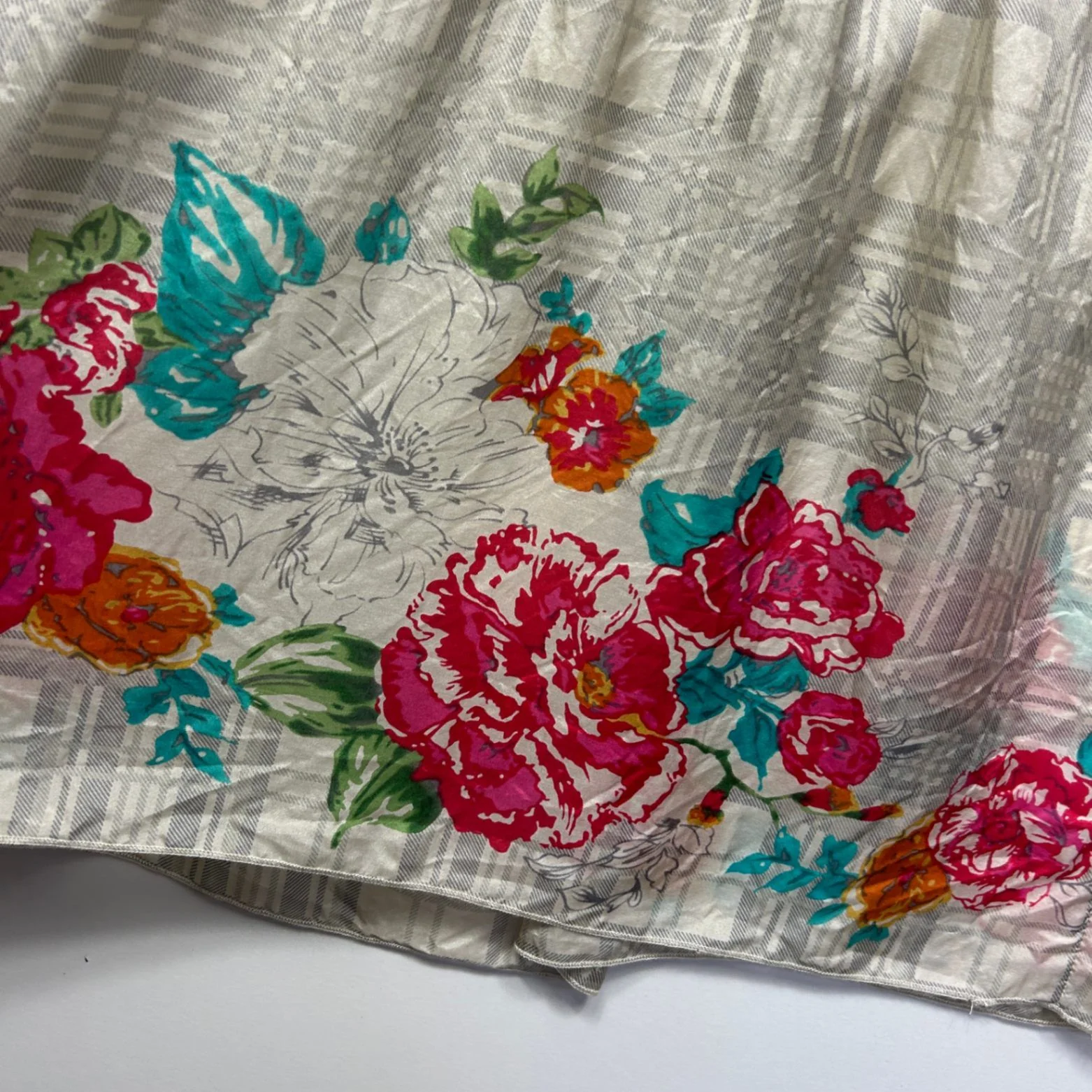Johnny Was Silk Maxi Skirt Size XL Lined Long Length Floral Check Boho Lined - Image 7